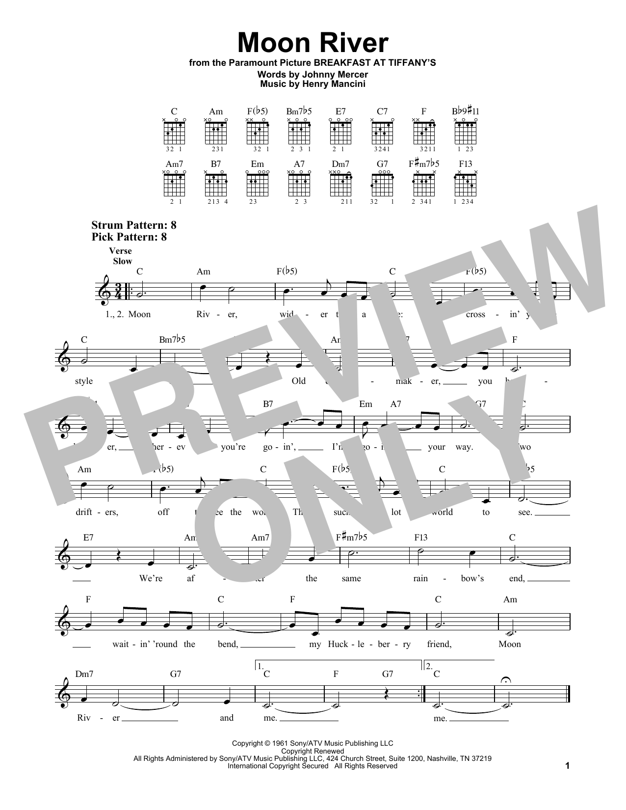 Moon River Chords Andy Williams Moon River Sheet Music Notes Chords Download Printable Easy Guitar Sku 415720