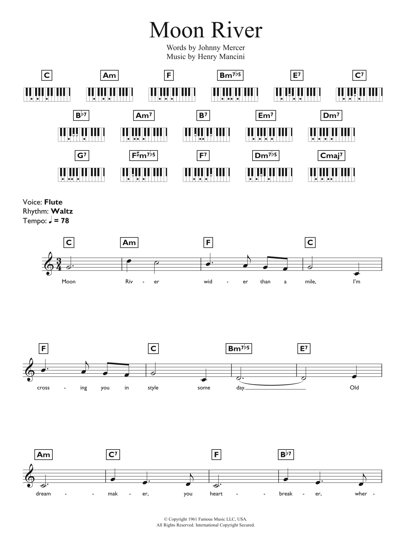 Moon River Chords Moon River Andy Williams Piano Vocal Guitar Right Hand Melody Digital Sheet Music