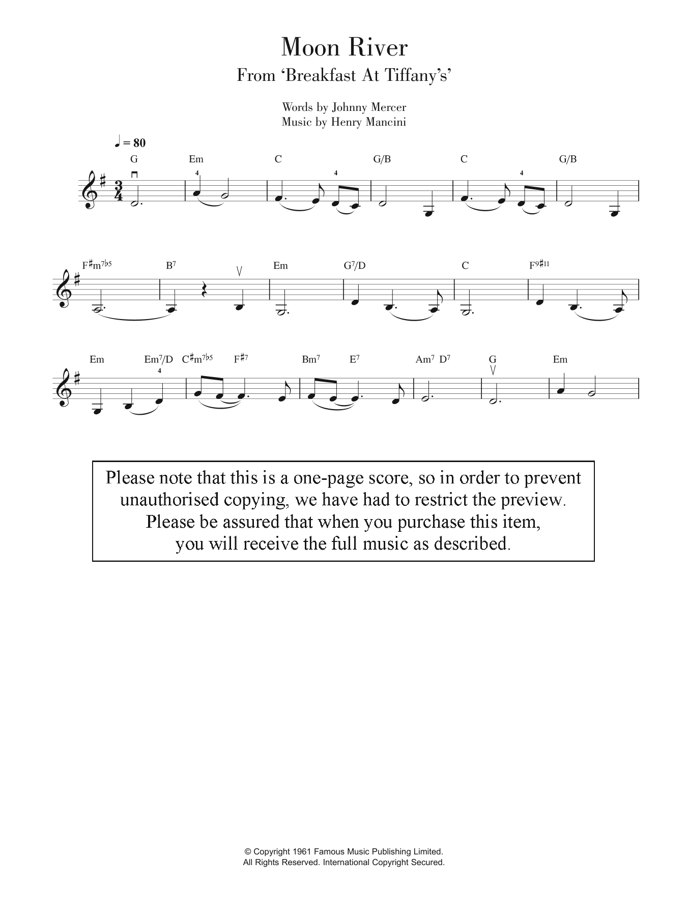 Moon River Chords Moon River Henry Mancini Real Book Melody Lyrics Chords C Instruments Digital Sheet Music