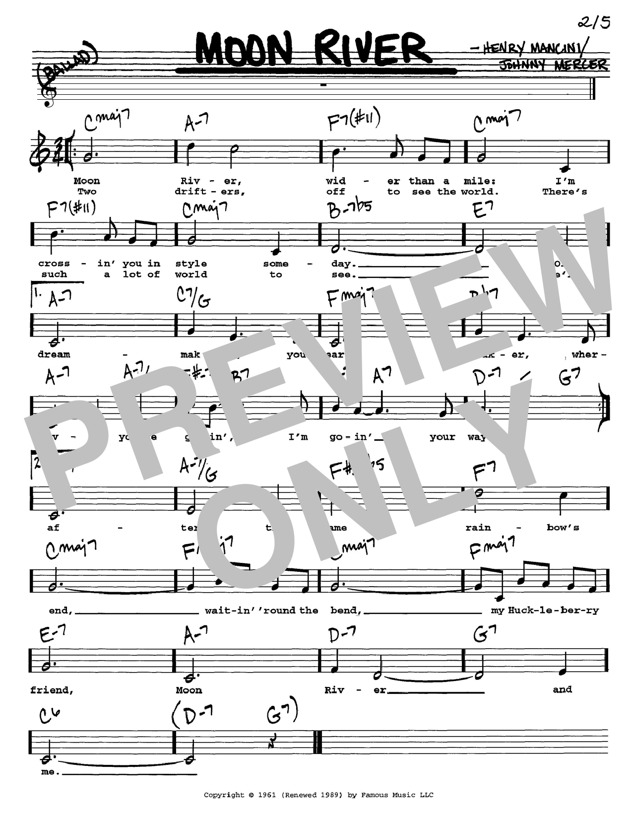 Moon River Chords Moon River Henry Mancini Real Book Melody Lyrics Chords C Instruments Digital Sheet Music