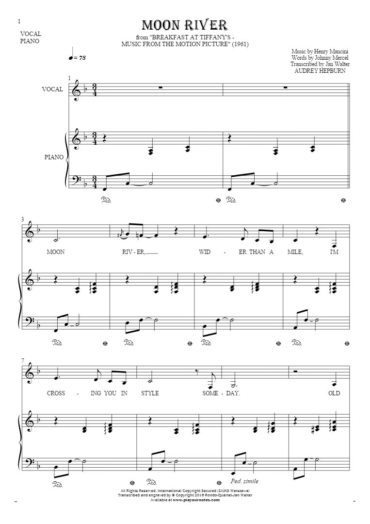 Moon River Chords Moon River Notes And Lyrics For Vocal With Accompaniment