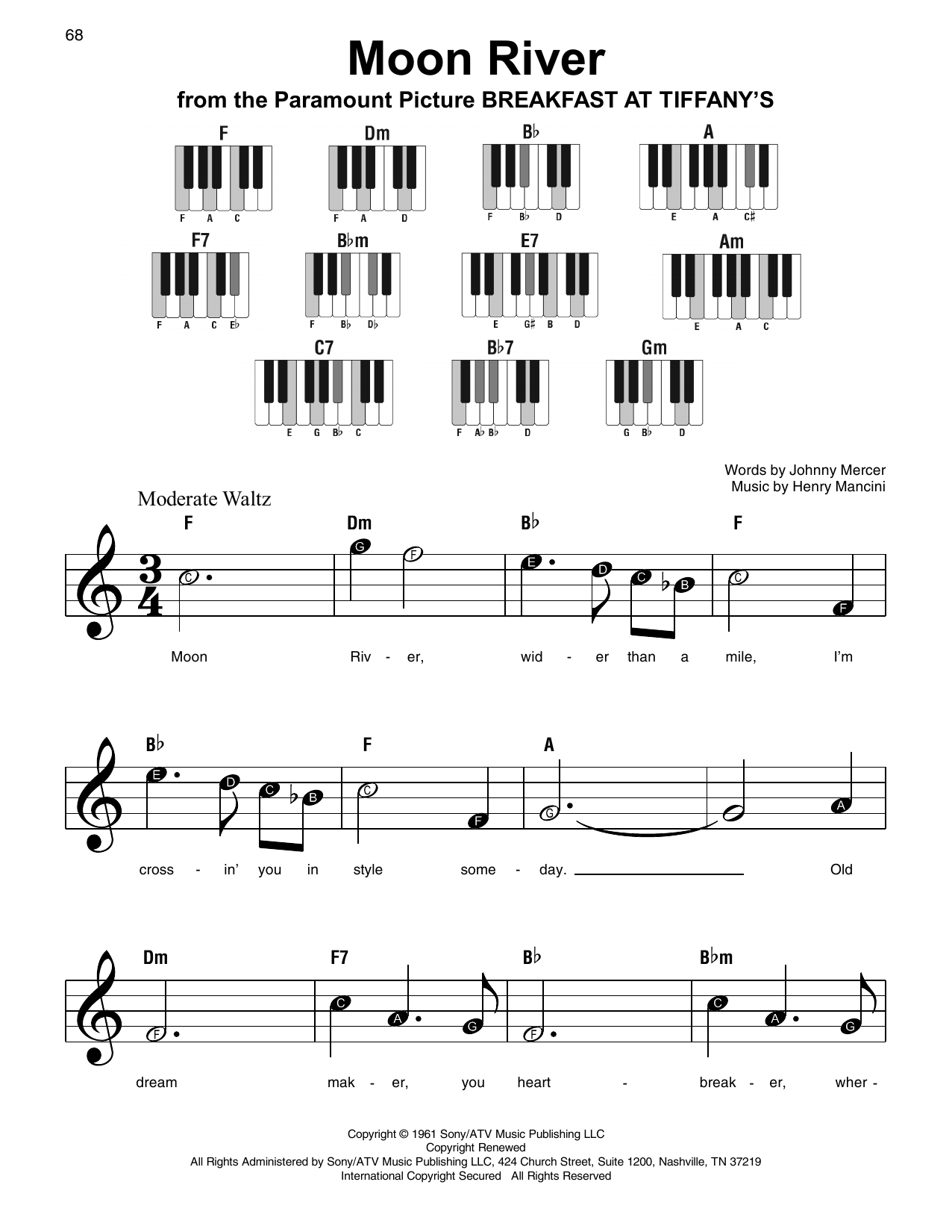 Moon River Chords Moon River Super Easy Piano Print Sheet Music Now