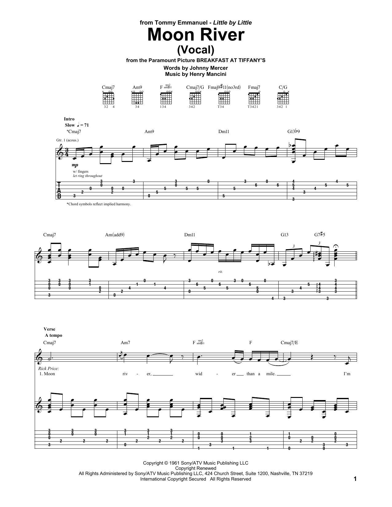 Moon River Chords Moon River Tommy Emmanuel Guitar Tab Digital Sheet Music