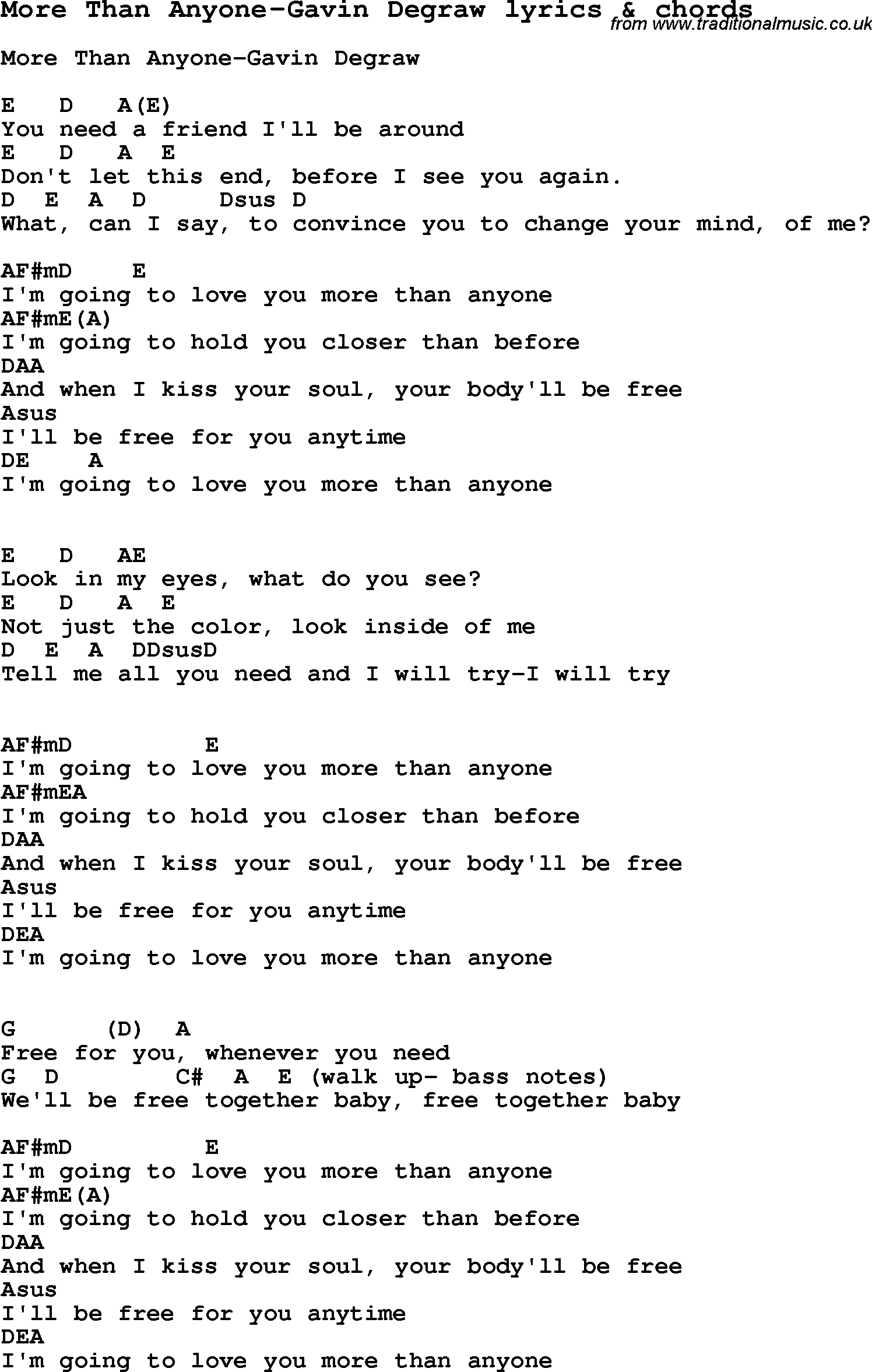 More Than Words Chords Love Song Lyrics Formore Than Anyone Gavin Degraw With Chords