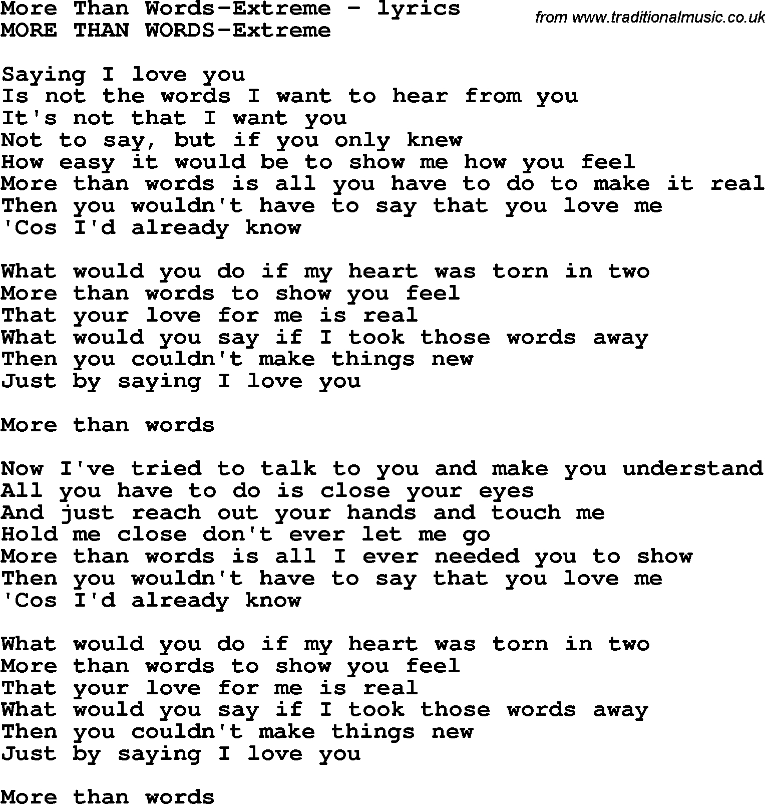 More Than Words Chords Love Song Lyrics Formore Than Words Extreme