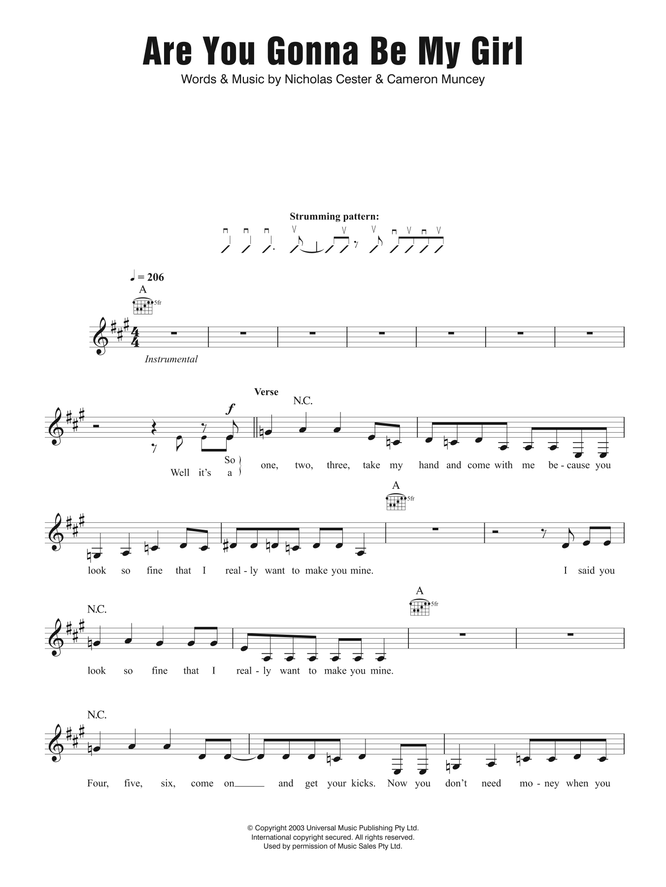 My Girl Chords Are You Gonna Be My Girl Jet Guitar Tab Single Guitar Digital Sheet Music