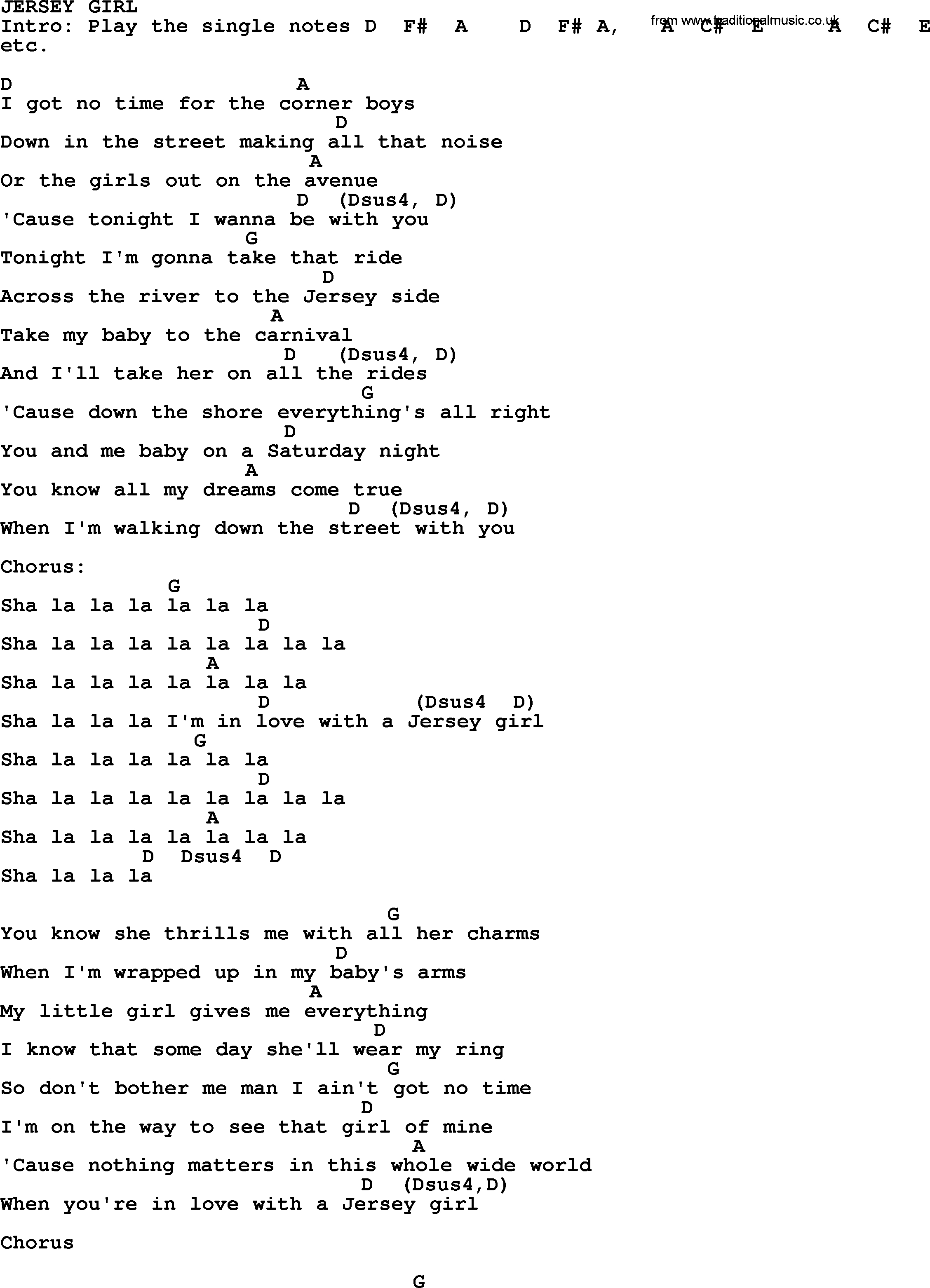 My Girl Chords Bruce Springsteen Song Jersey Girl Lyrics And Chords
