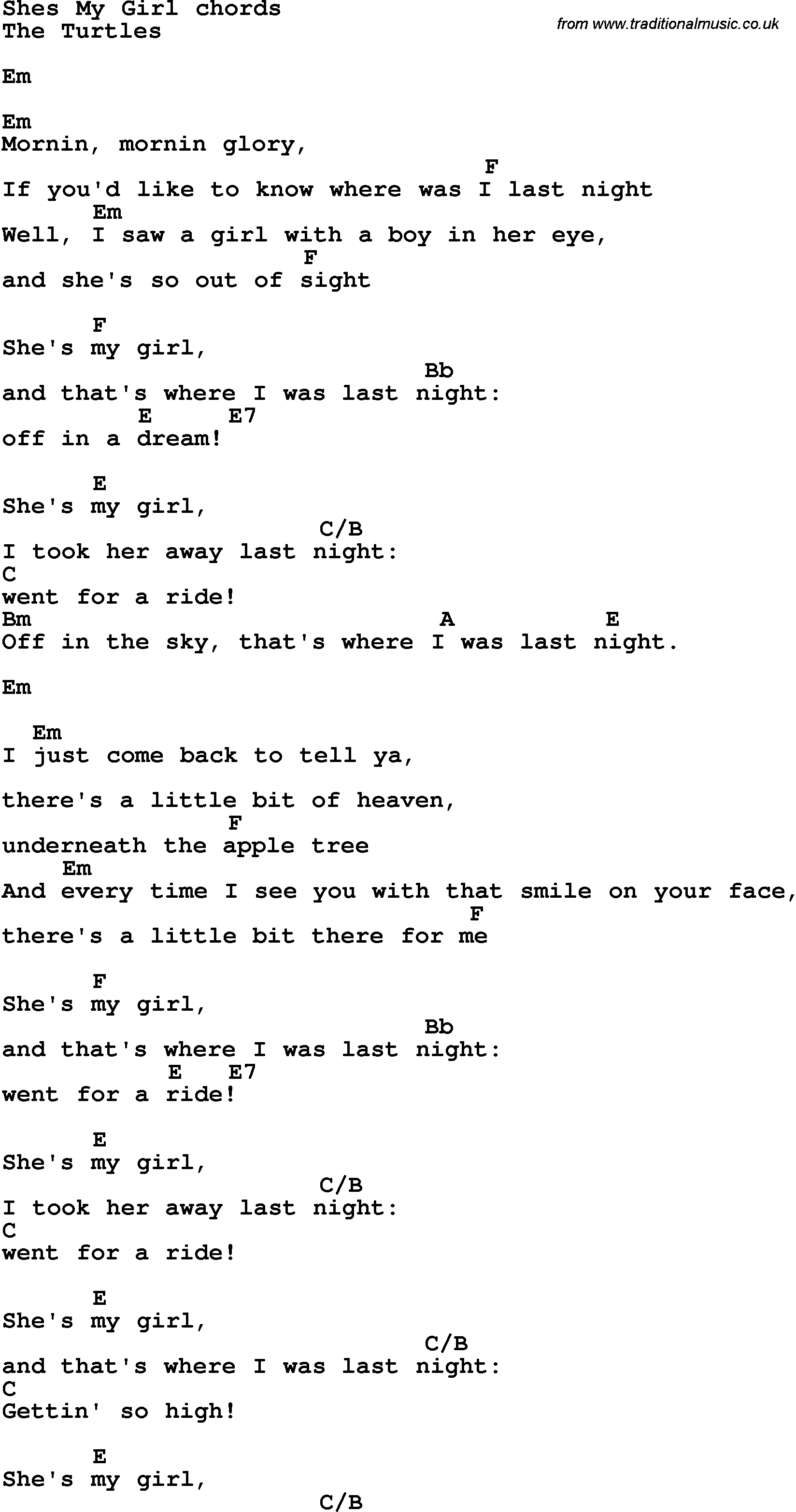 My Girl Chords Song Lyrics With Guitar Chords For Shes My Girl