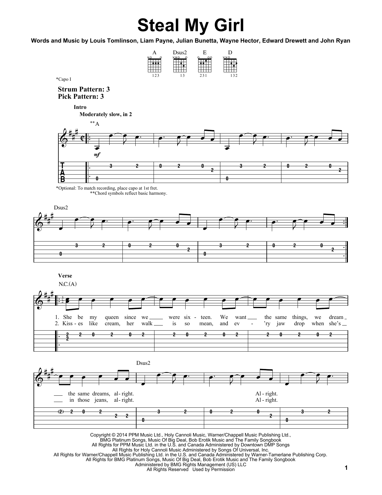 My Girl Chords Steal My Girl One Direction Easy Guitar Tab Guitar Instructor
