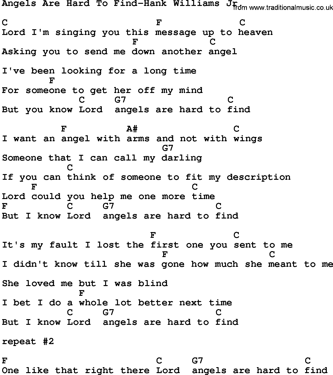 Not About Angels Chords Country Musicangels Are Hard To Find Hank Williams Jr Lyrics And Chords
