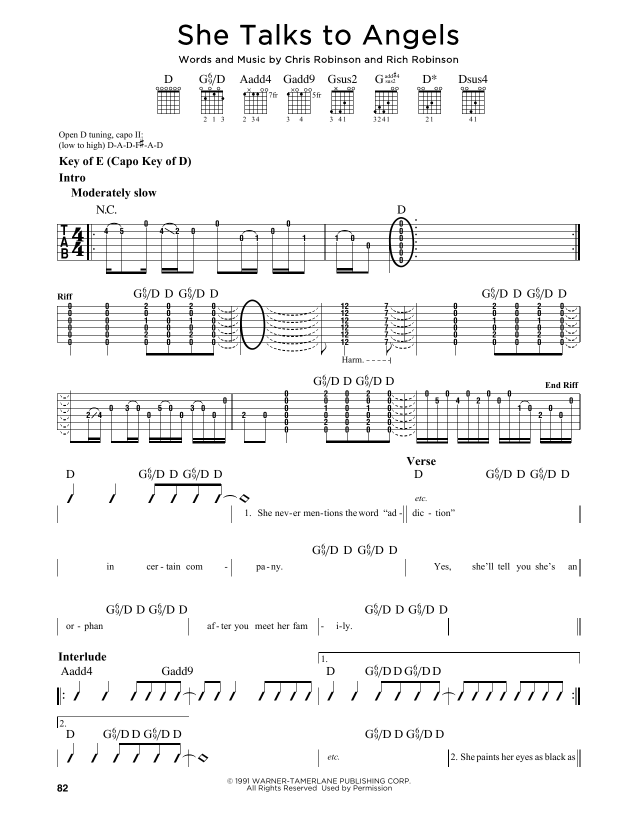 Not About Angels Chords She Talks To Angels Black Crowes Guitar Lead Sheet Guitar