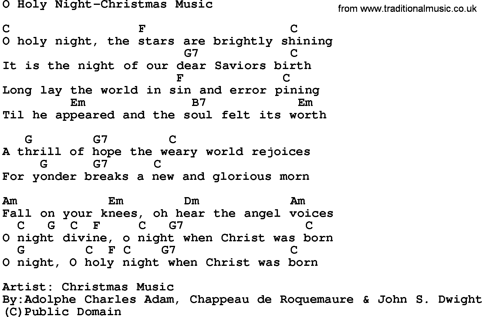 O Holy Night Chords Gospel Song O Holy Night Christmas Music Lyrics And Chords