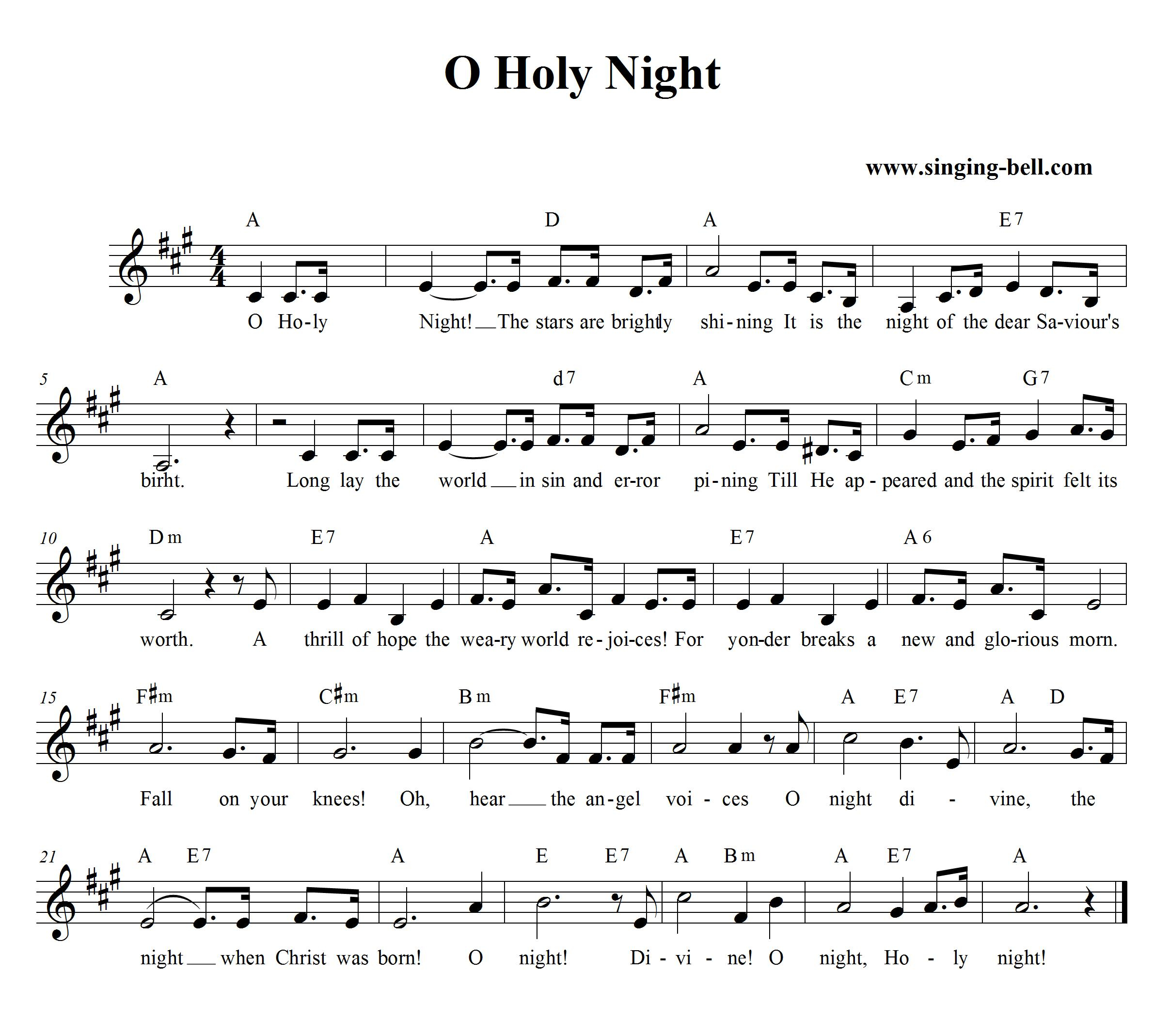 O Holy Night Chords O Holy Night Cantique De Nol Free Christmas Carols