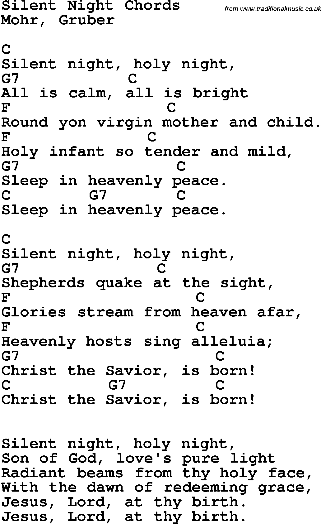 O Holy Night Chords Song Lyrics With Guitar Chords For Silent Night