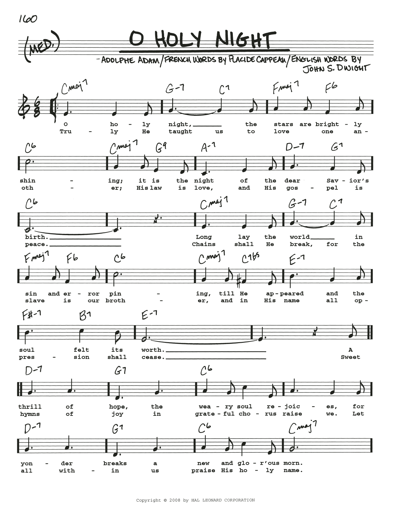 Oh Holy Night Chords O Holy Night Sheet Music Adolphe Adam Real Book Melody Lyrics