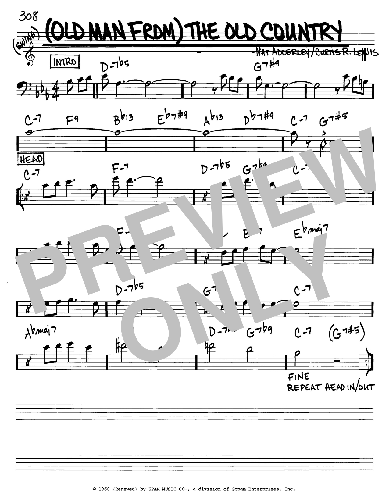 Old Man Chords Old Man From The Old Country Nat Adderley Real Book Melody Chords Digital Sheet Music