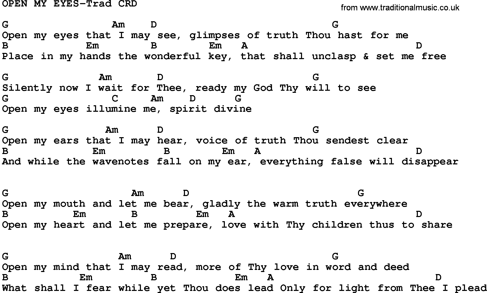 Open The Eyes Of My Heart Chords Gospel Song Open My Eyes Trad Lyrics And Chords