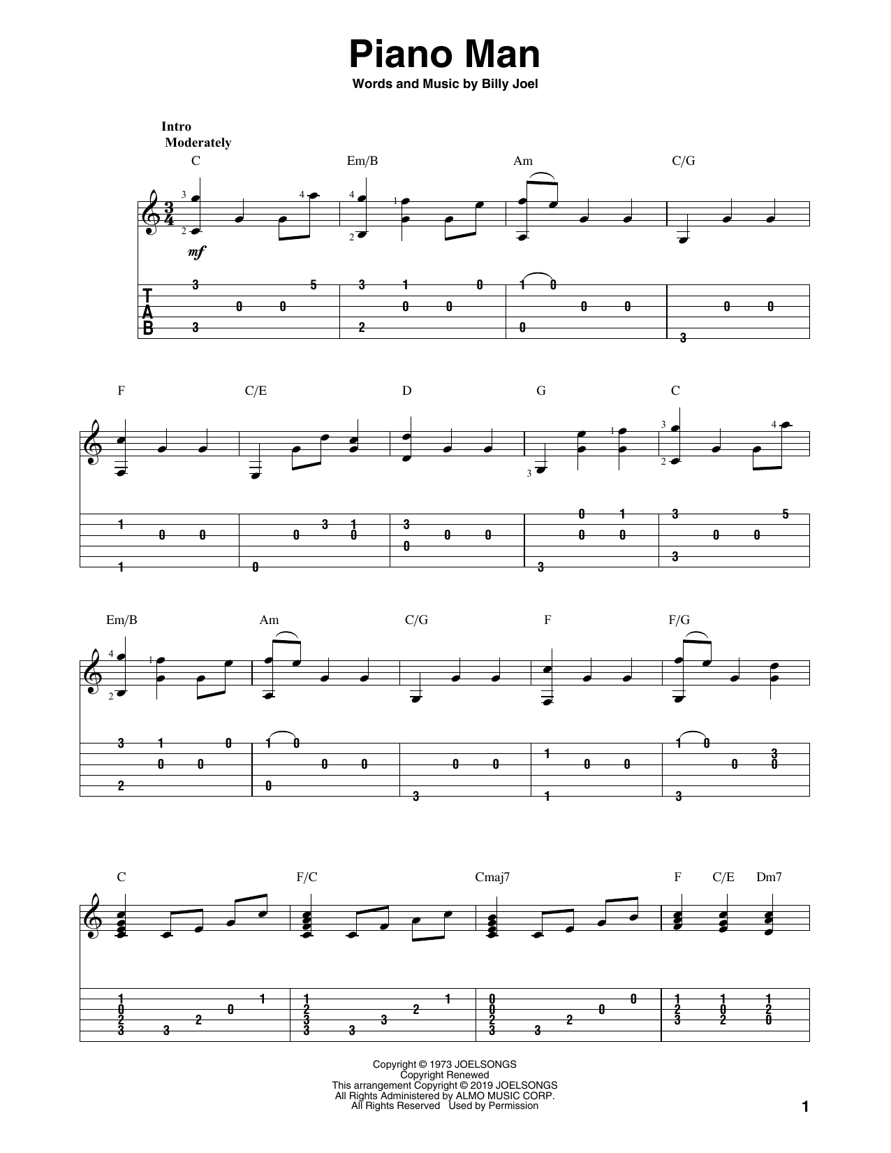 Piano Man Chords Billy Joel Piano Man Sheet Music Notes Chords Download Printable Solo Guitar Tab Sku 414571