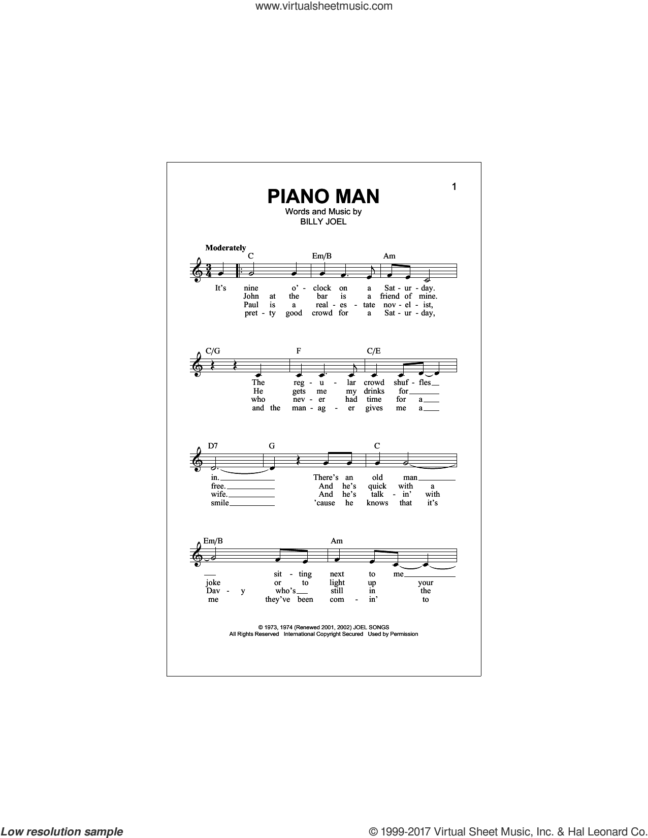 Piano Man Chords Joel Piano Man Sheet Music Fake Book Pdf