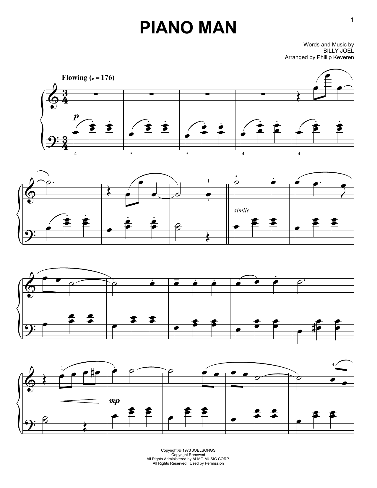 Piano Man Chords Phillip Keveren Piano Man Sheet Music Notes Chords Download Printable Easy Piano Sku 170463