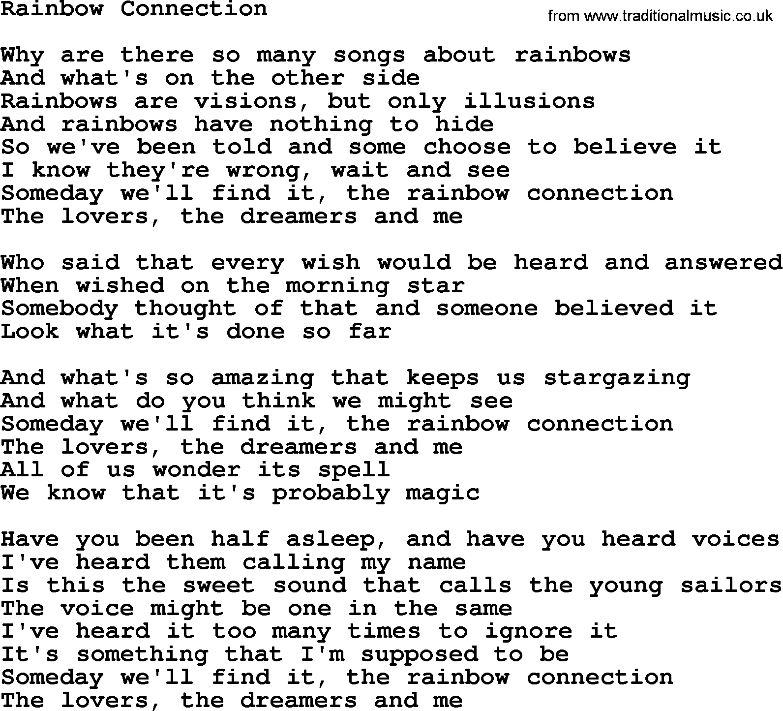 Rainbow Connection Chords Willie Nelson Song Rainbow Connection Lyrics