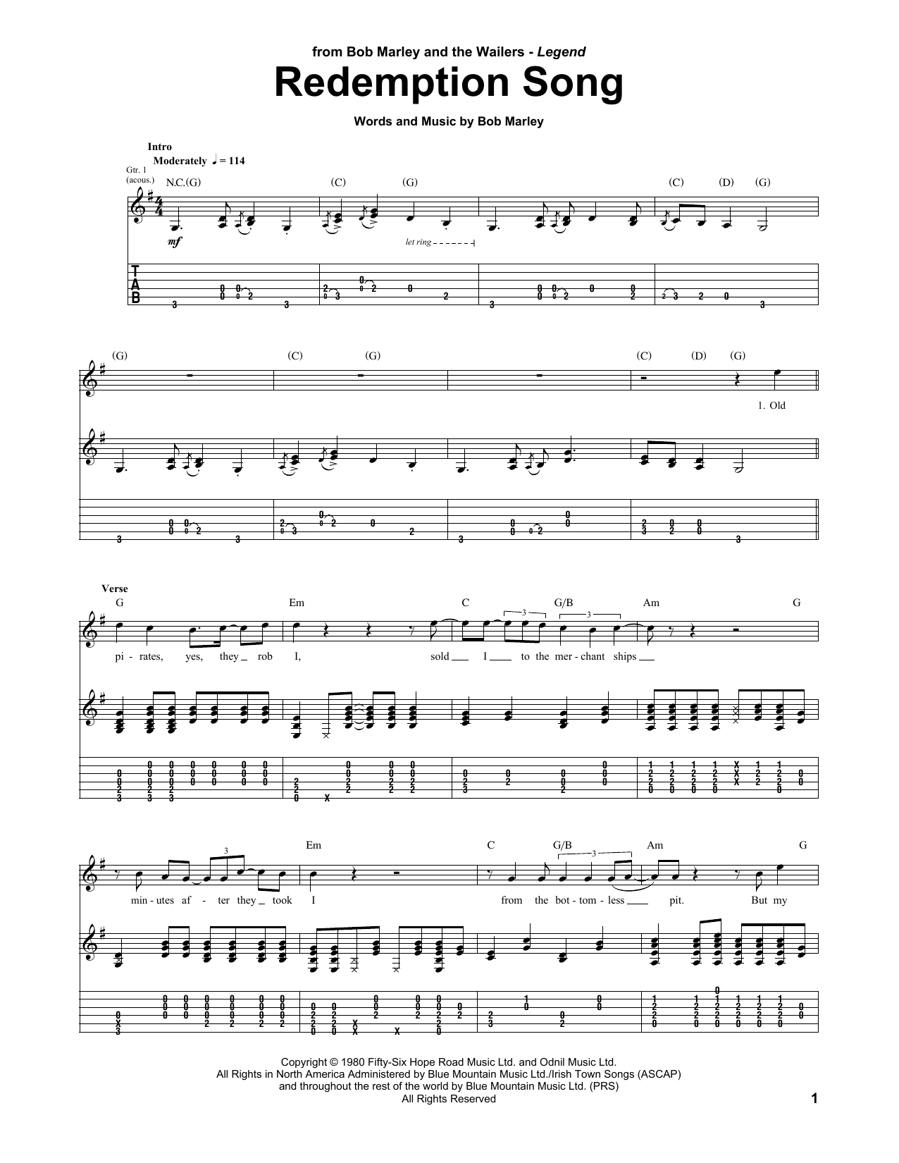 Redemption Song Chords Redemption Song Bob Marley Guitar Tab Guitar Instructor