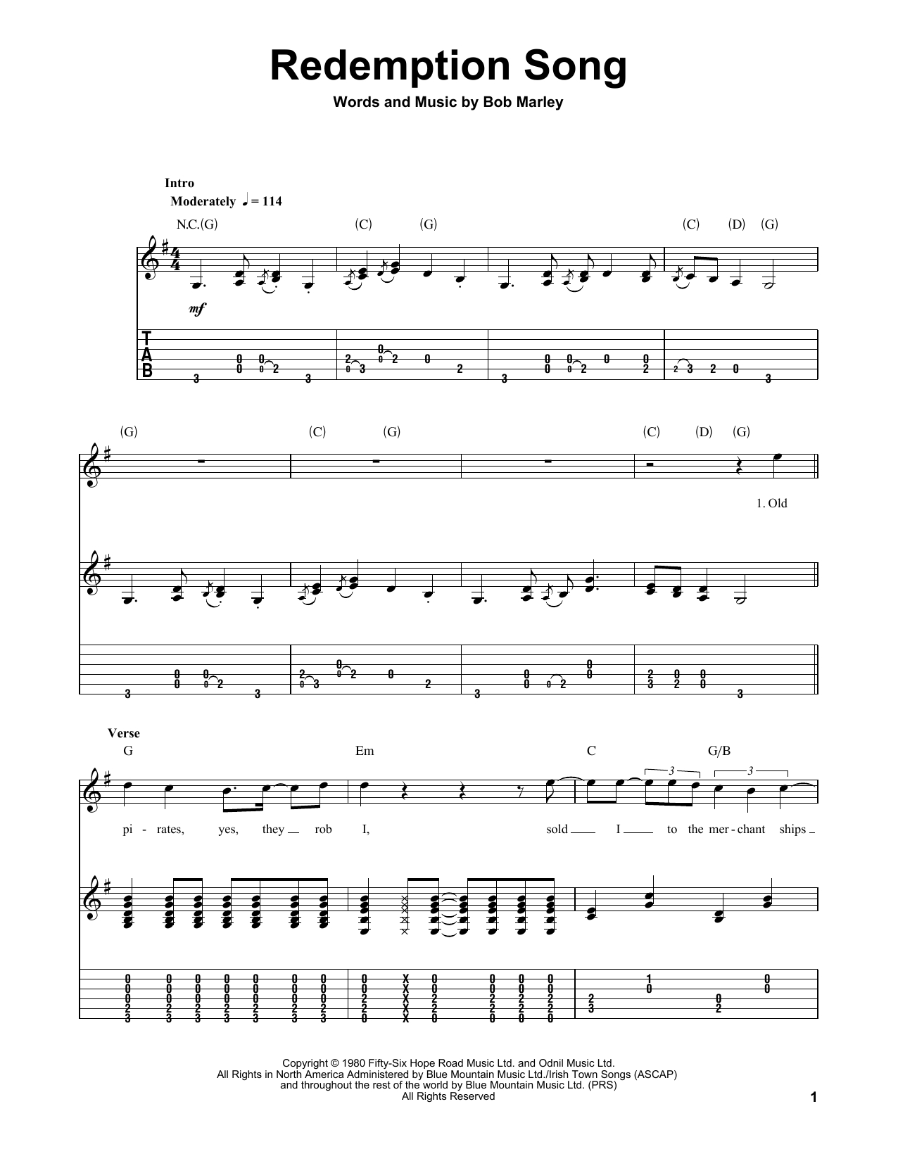 Redemption Song Chords Sheet Music Digital Files To Print Licensed Rock Digital Sheet Music