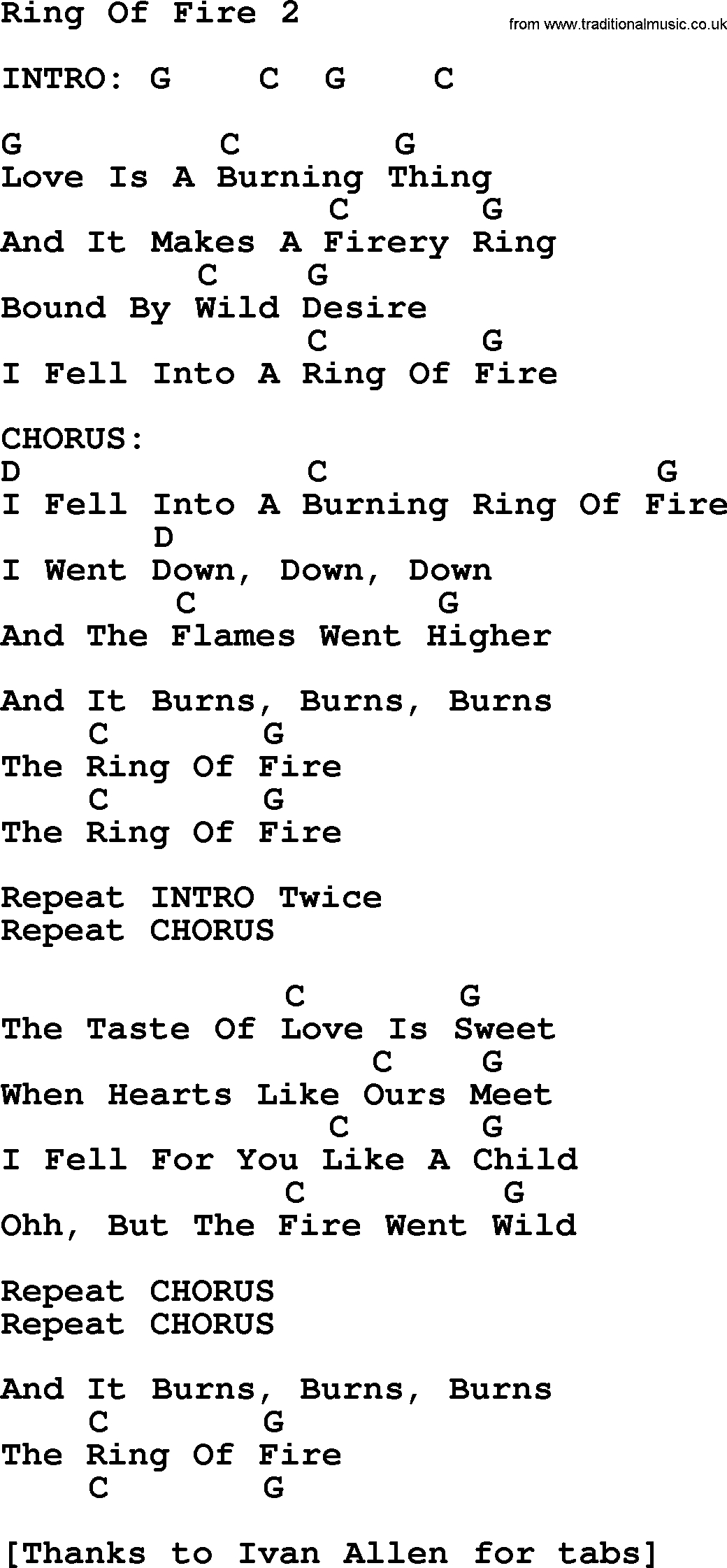 Ring Of Fire Chords Johnny Cash Song Ring Of Fire 2 Lyrics And Chords