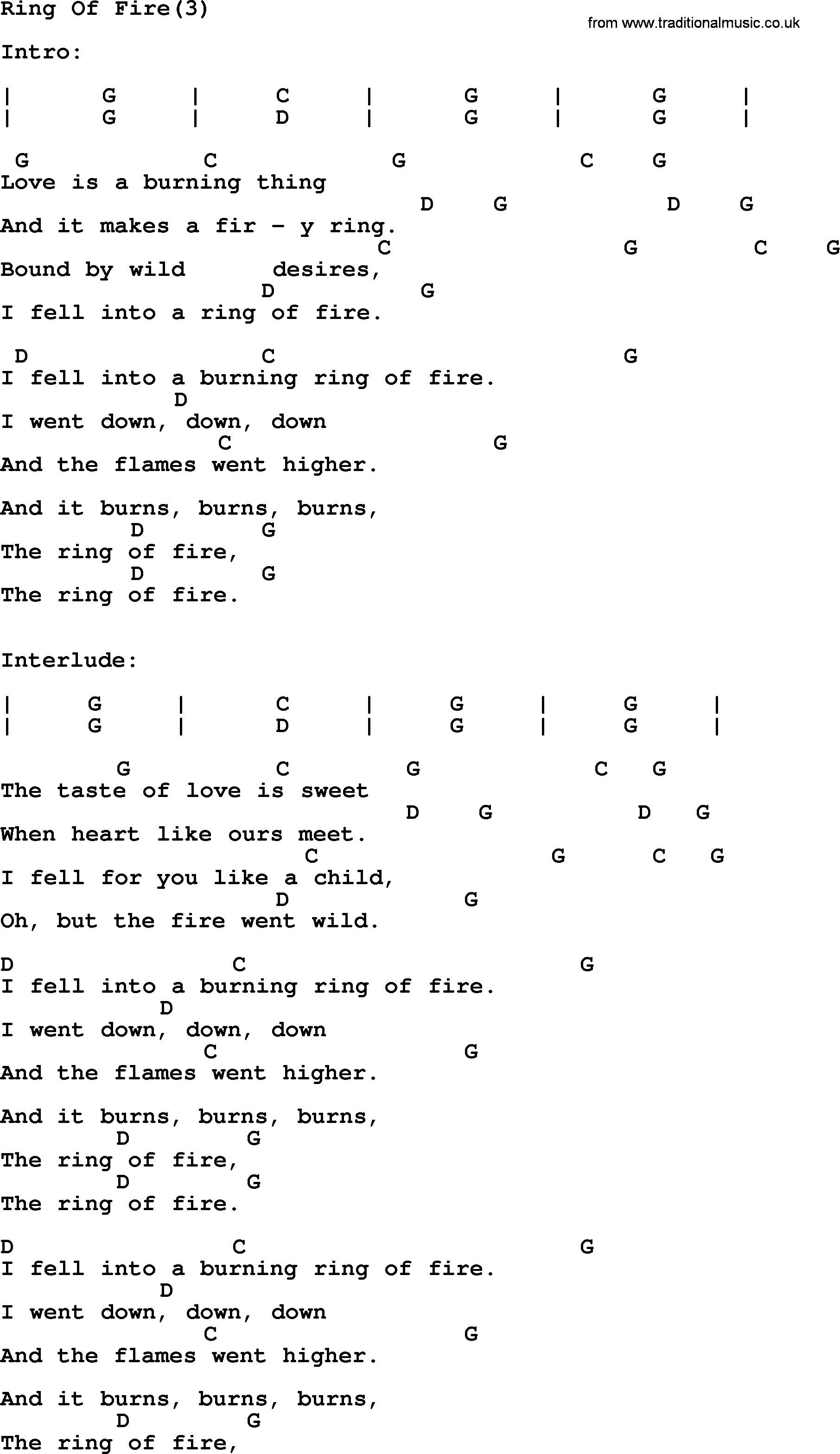 Ring Of Fire Chords Johnny Cash Song Ring Of Fire3 Lyrics And Chords