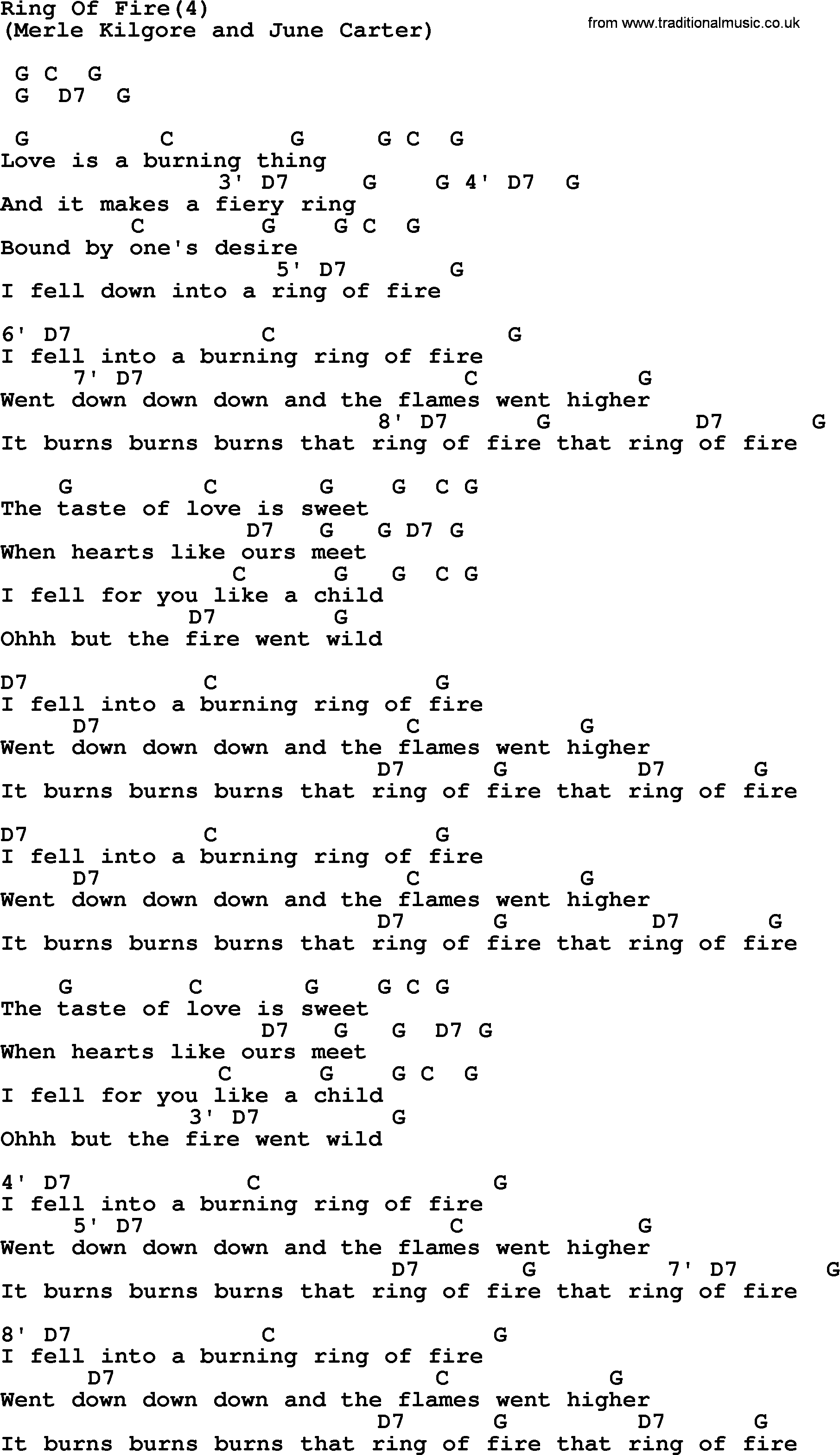 Ring Of Fire Chords Johnny Cash Song Ring Of Fire4 Lyrics And Chords