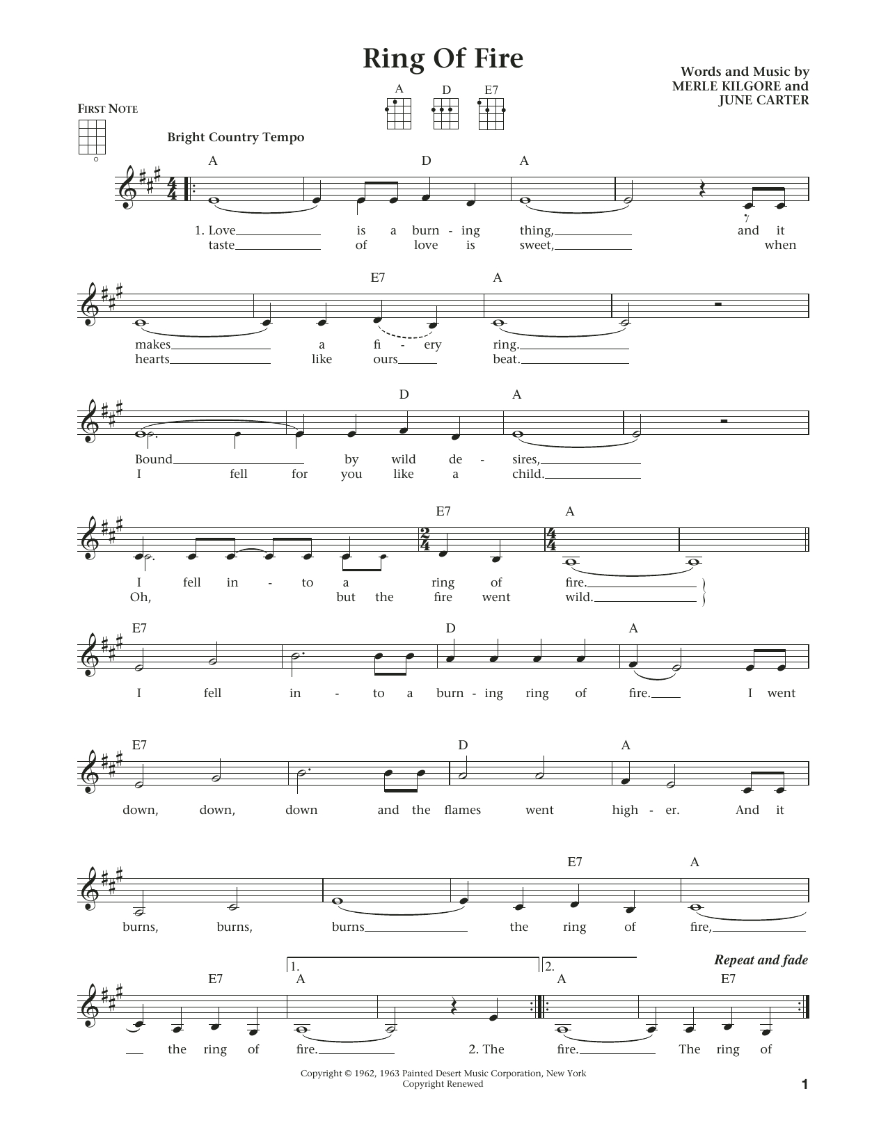 Ring Of Fire Chords Sheet Music Digital Files To Print Licensed June Carter Digital