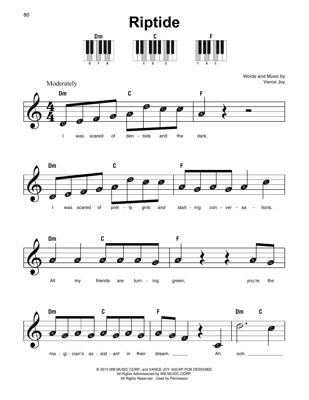 Riptide Chords Ukulele Riptide Sheet Music Vance Joy Super Easy Piano