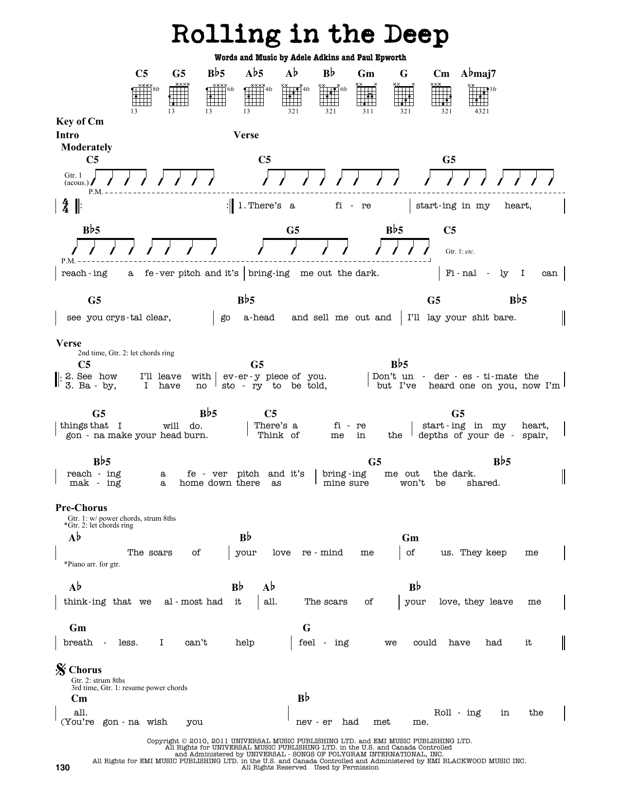 Rolling In The Deep Chords Rolling In The Deep Adele Guitar Lead Sheet Guitar Instructor