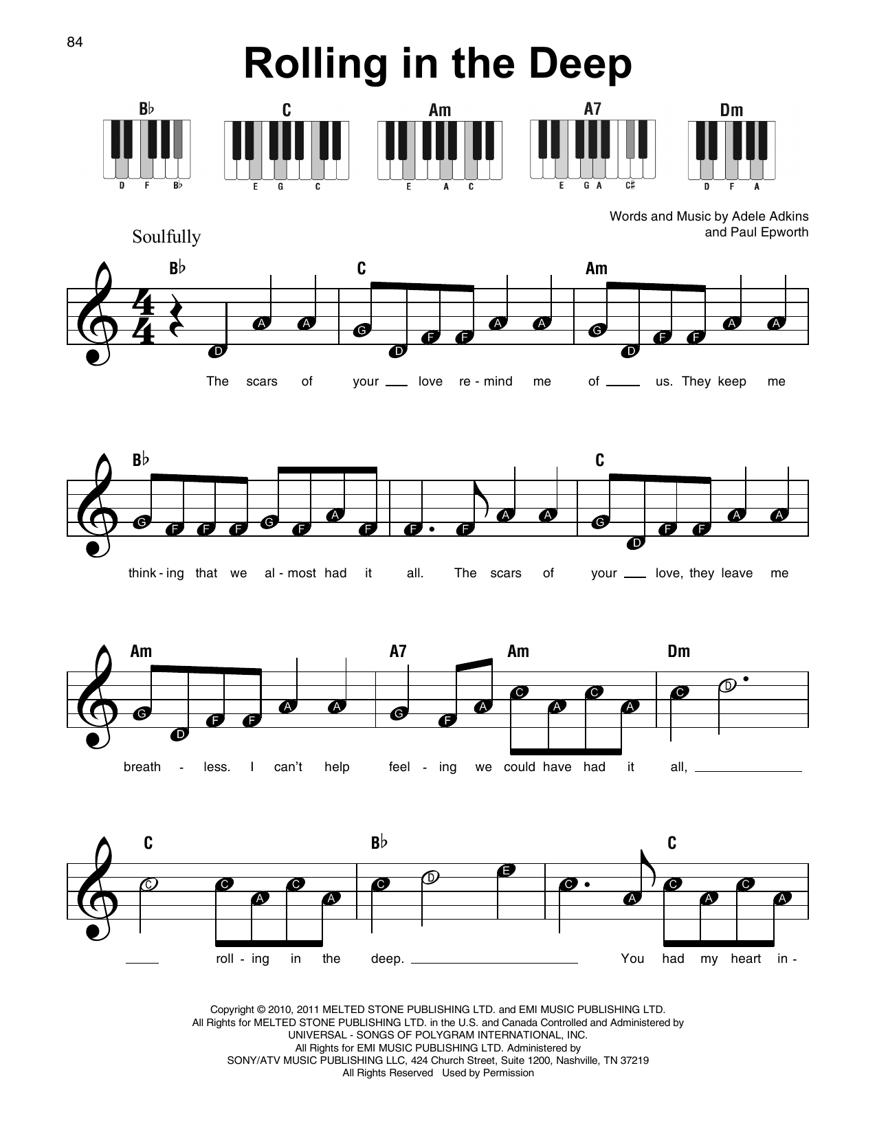 Rolling In The Deep Chords Rolling In The Deep Adele Piano Vocal Guitar Right Hand Melody Digital Sheet Music