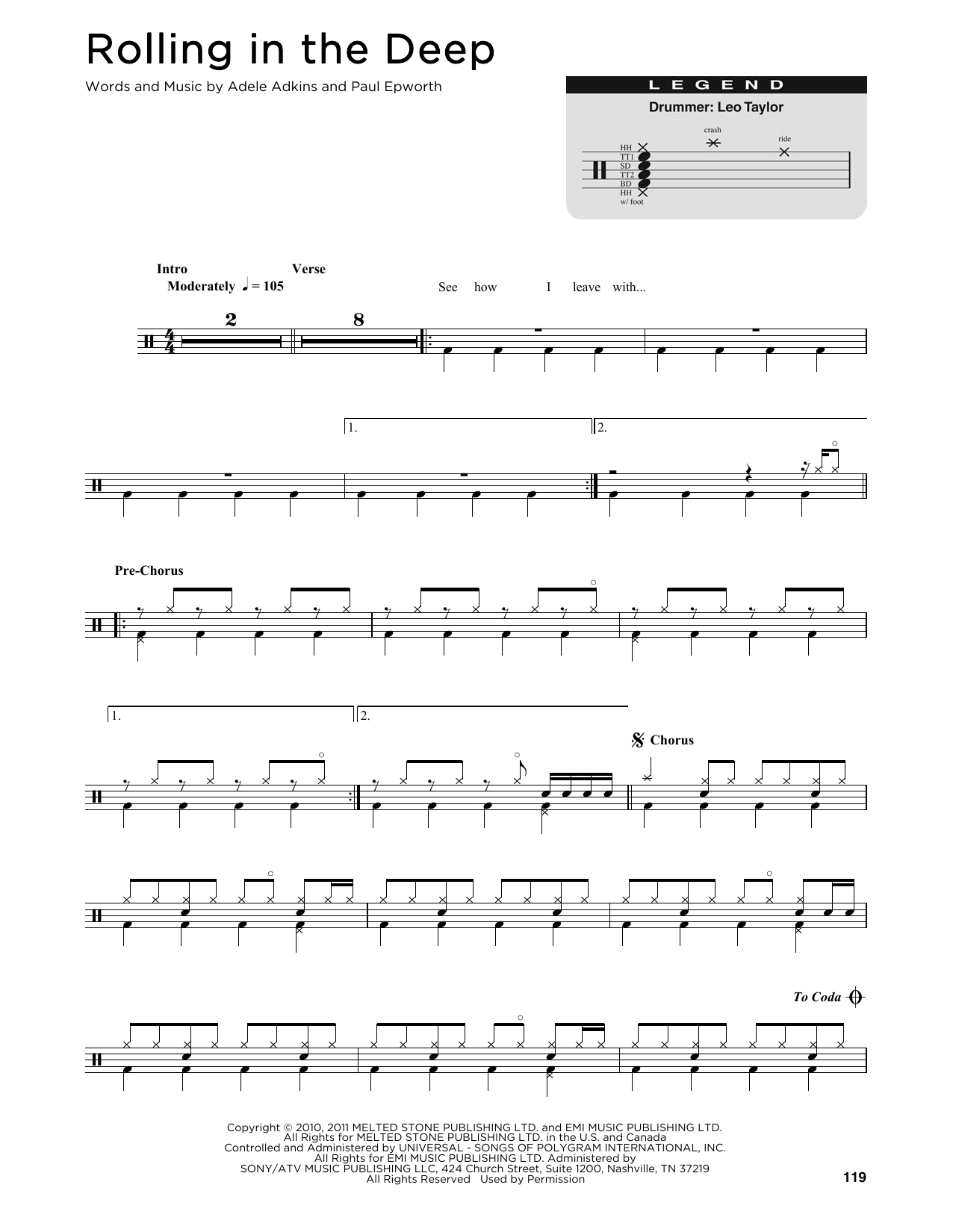 Rolling In The Deep Chords Sheet Music Digital Files To Print Licensed Adele Adkins Digital