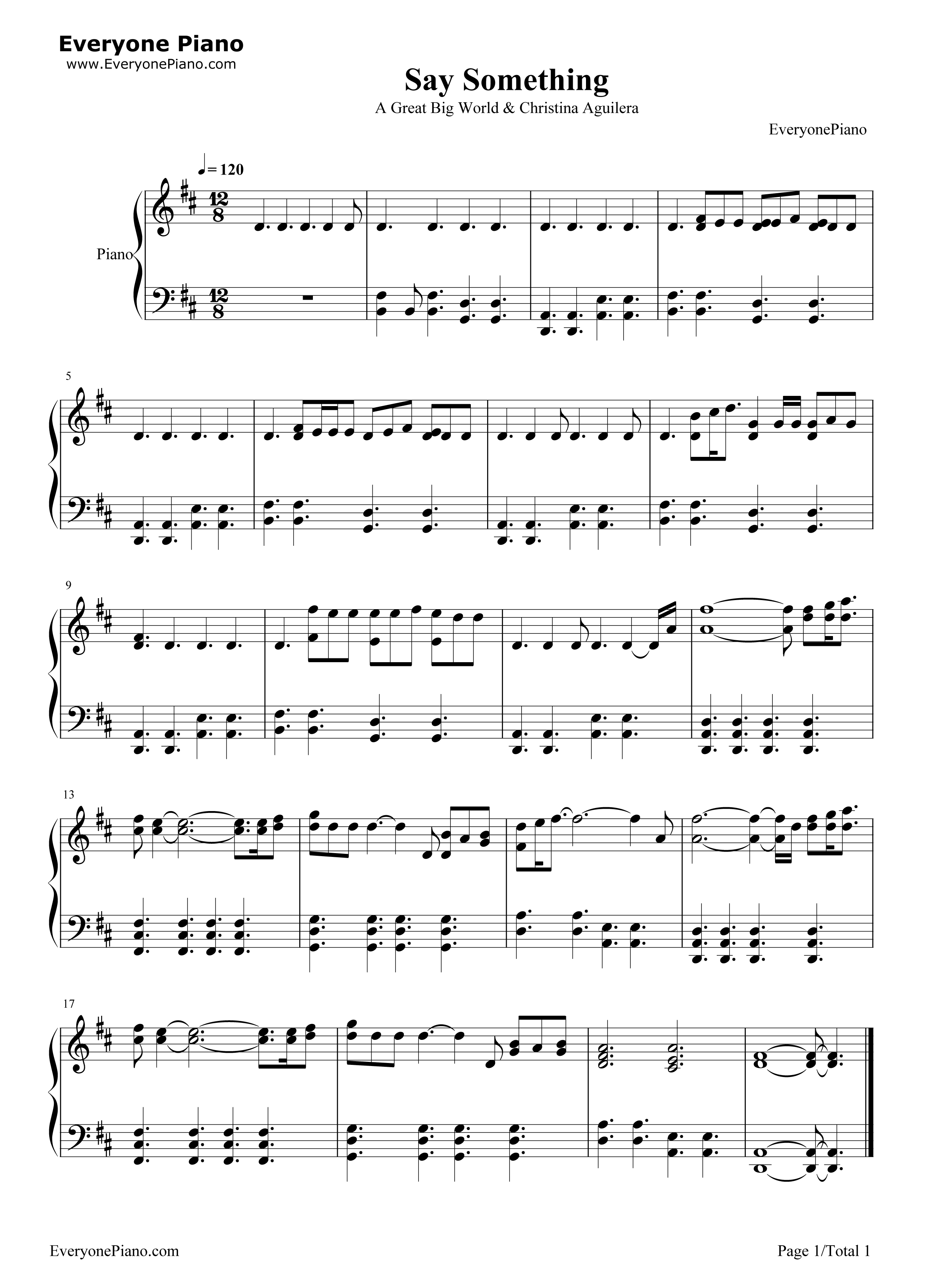 Say Something Piano Chords Say Something Stave Preview
