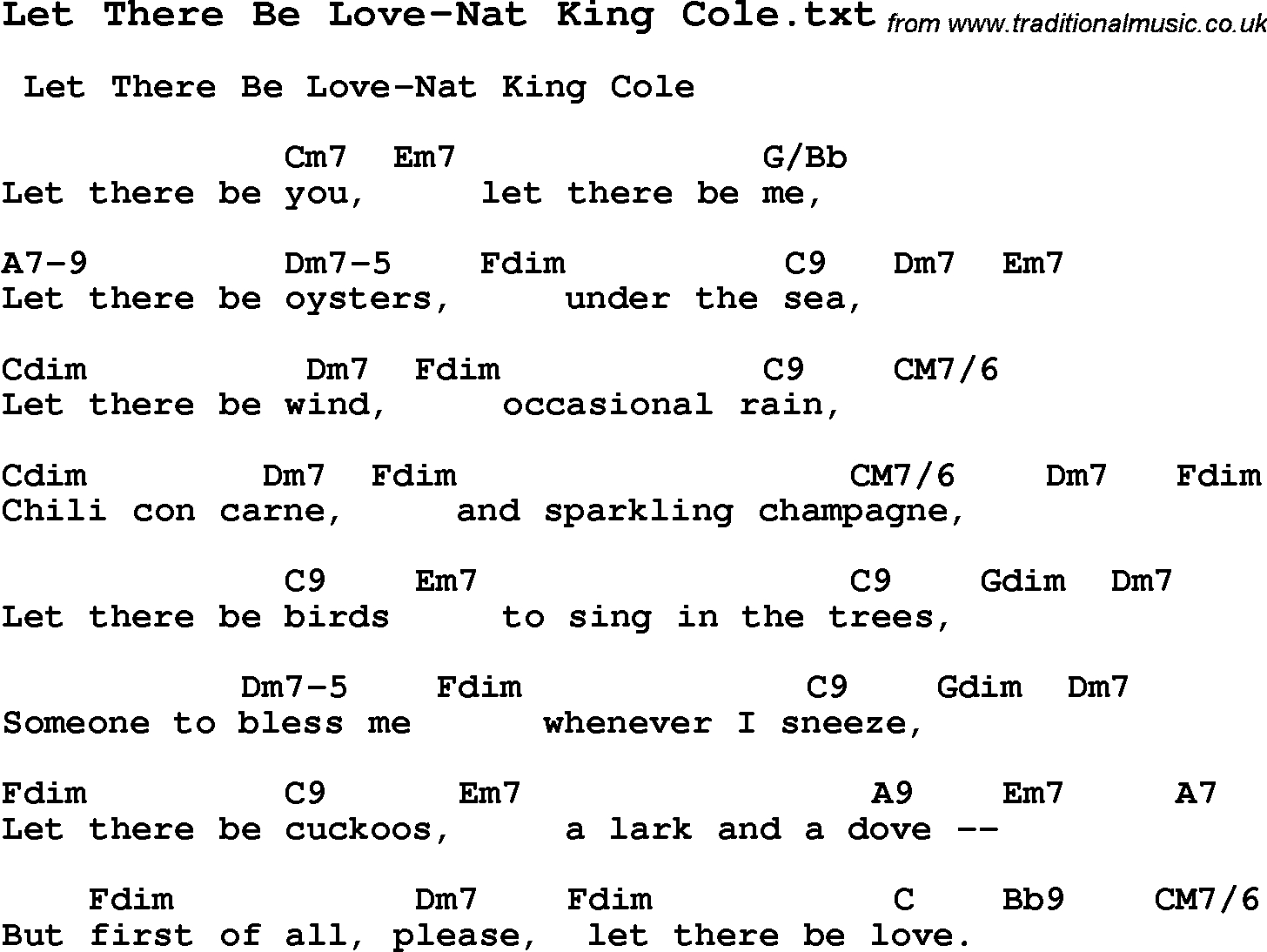 Sea Of Love Chords Jazz Song Let There Be Love Nat King Cole With Chords Tabs And