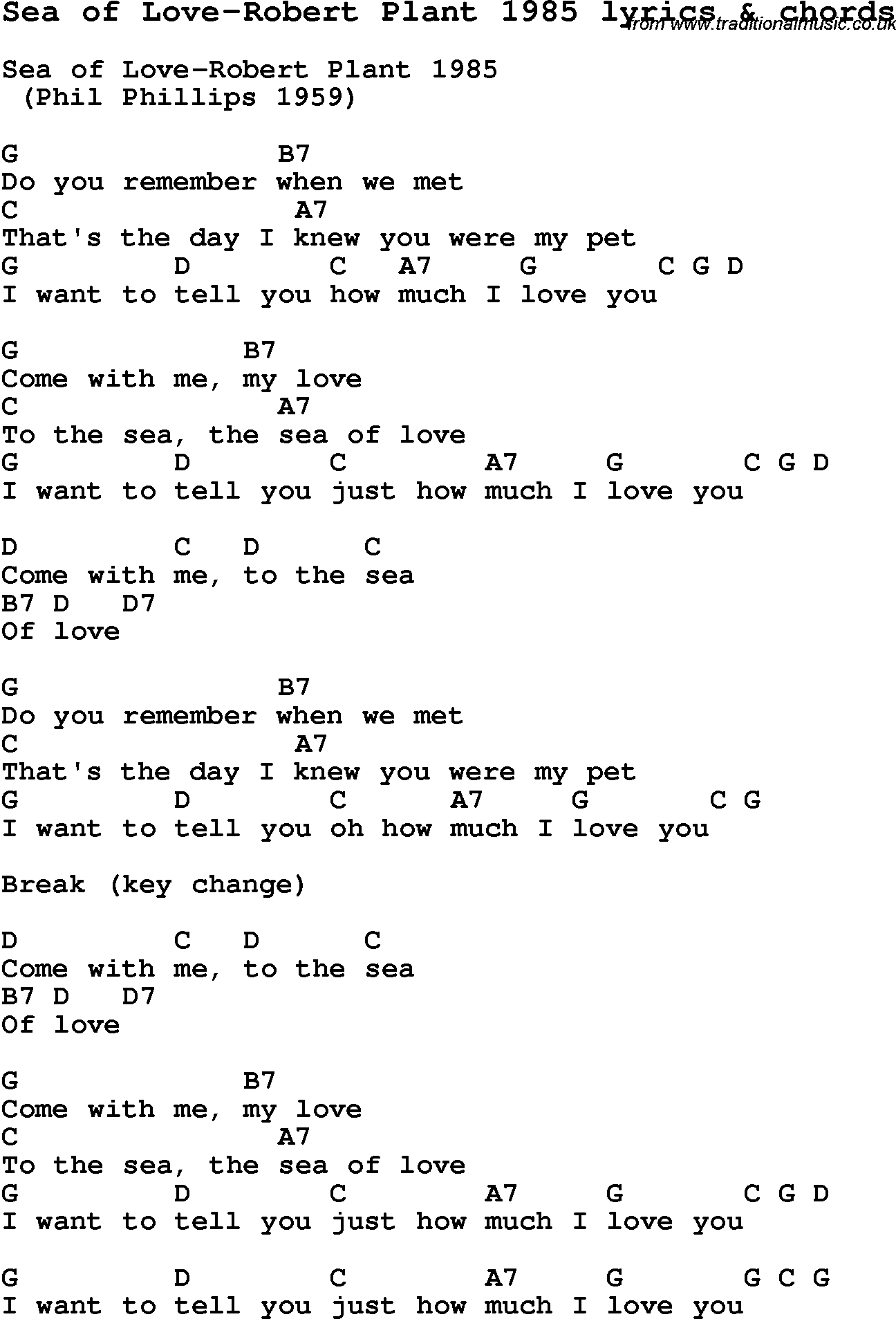 Sea Of Love Chords Love Song Lyrics Forsea Of Love Robert Plant 1985 With Chords