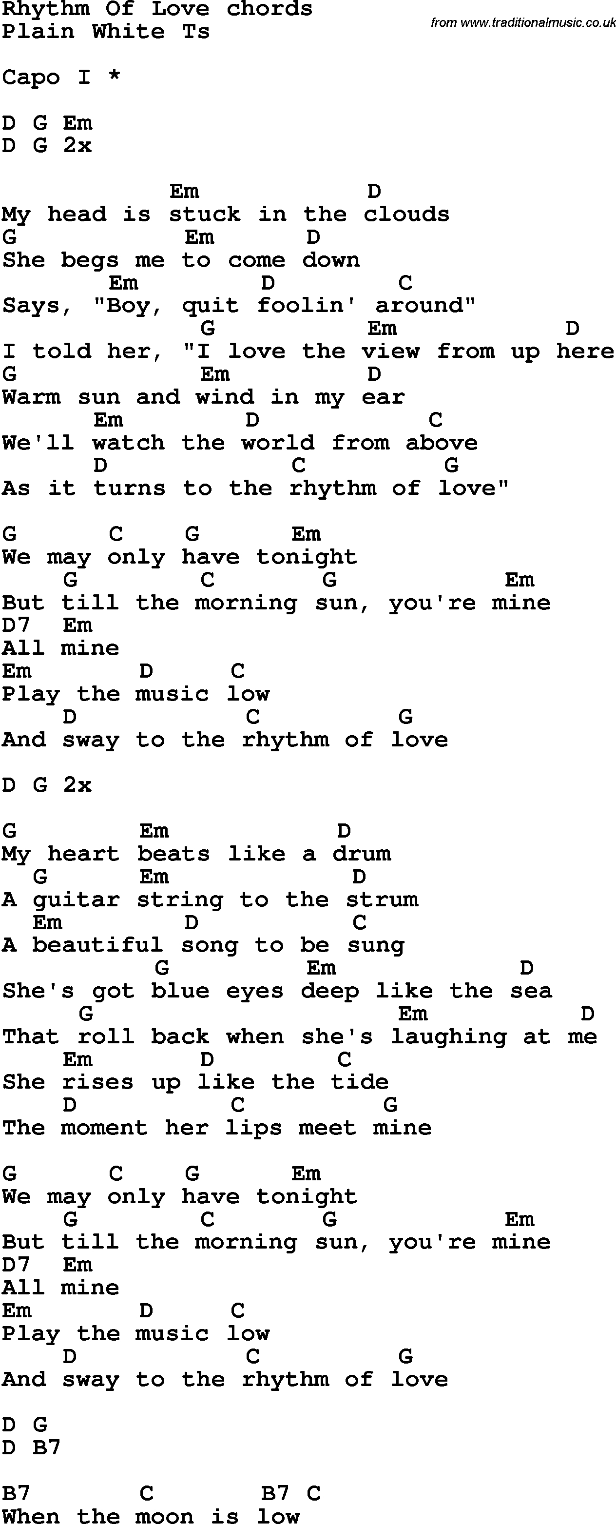 Sea Of Love Chords Song Lyrics With Guitar Chords For Rhythm Of Love