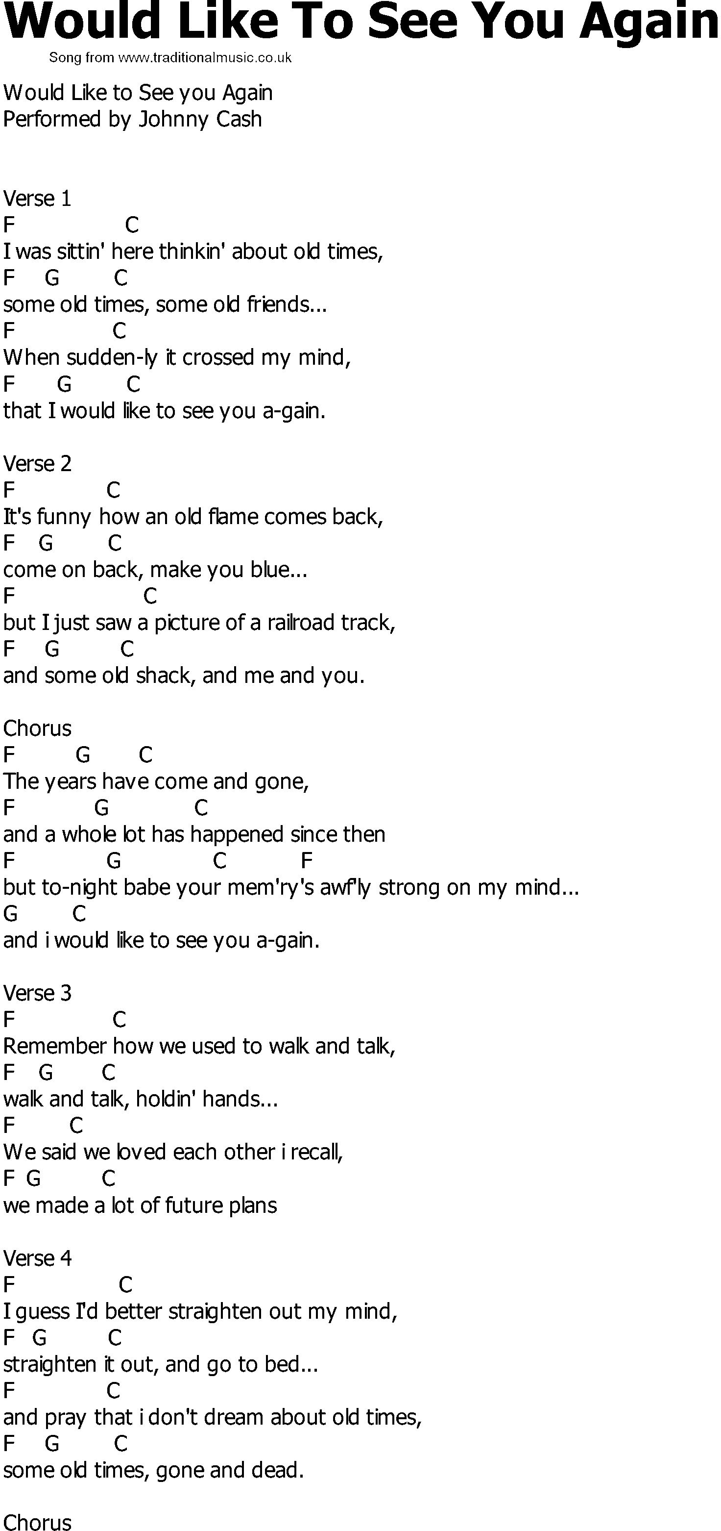 See You Again Chords Old Country Song Lyrics With Chords Would Like To See You Again