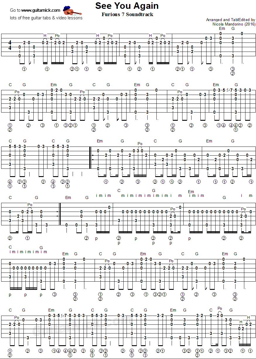 See You Again Chords See You Again Fingerstyle Guitar Tab Guitarnick