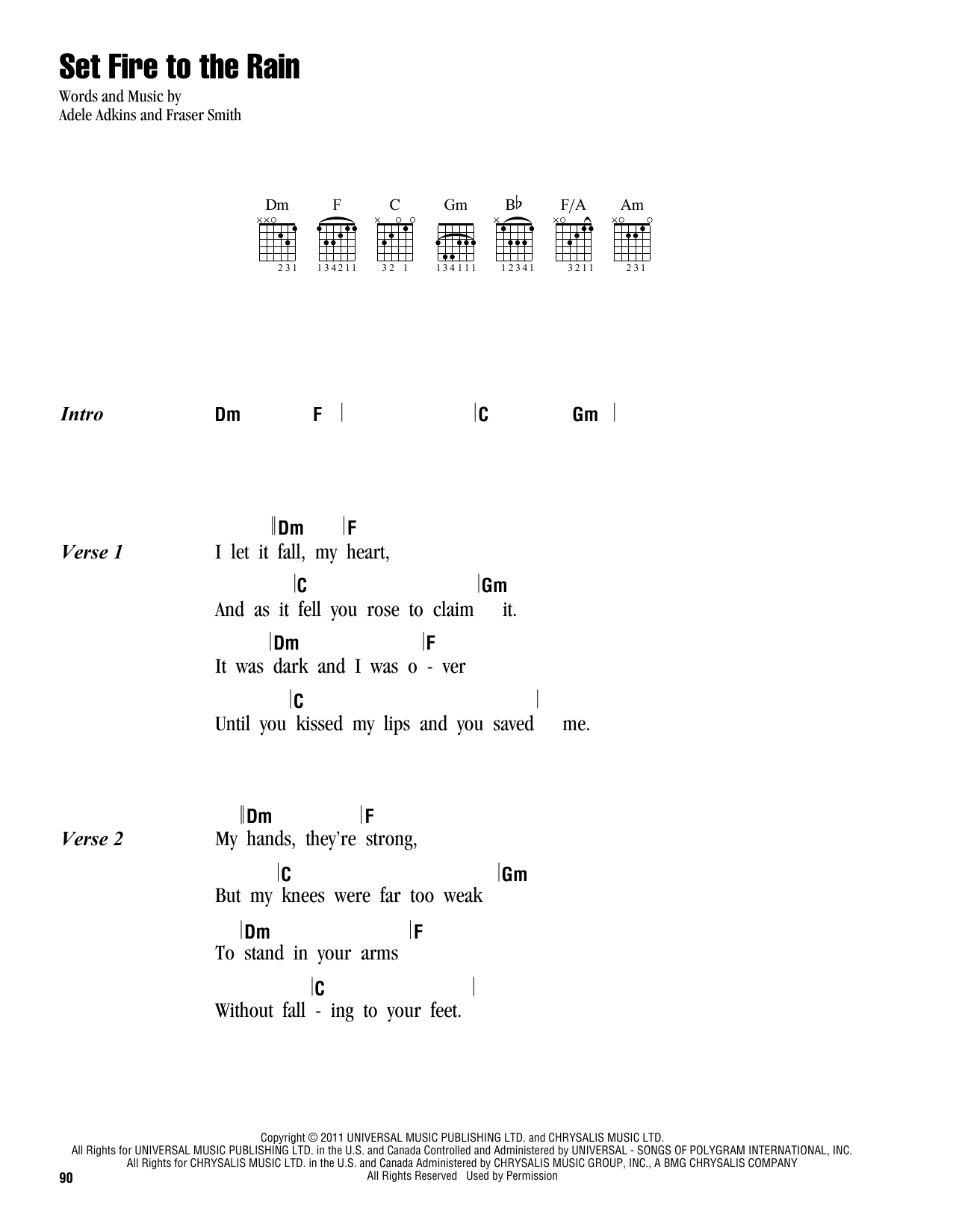 Set A Fire Chords Set Fire To The Rain Adele Piano Vocal Guitar Right Hand Melody Digital Sheet Music