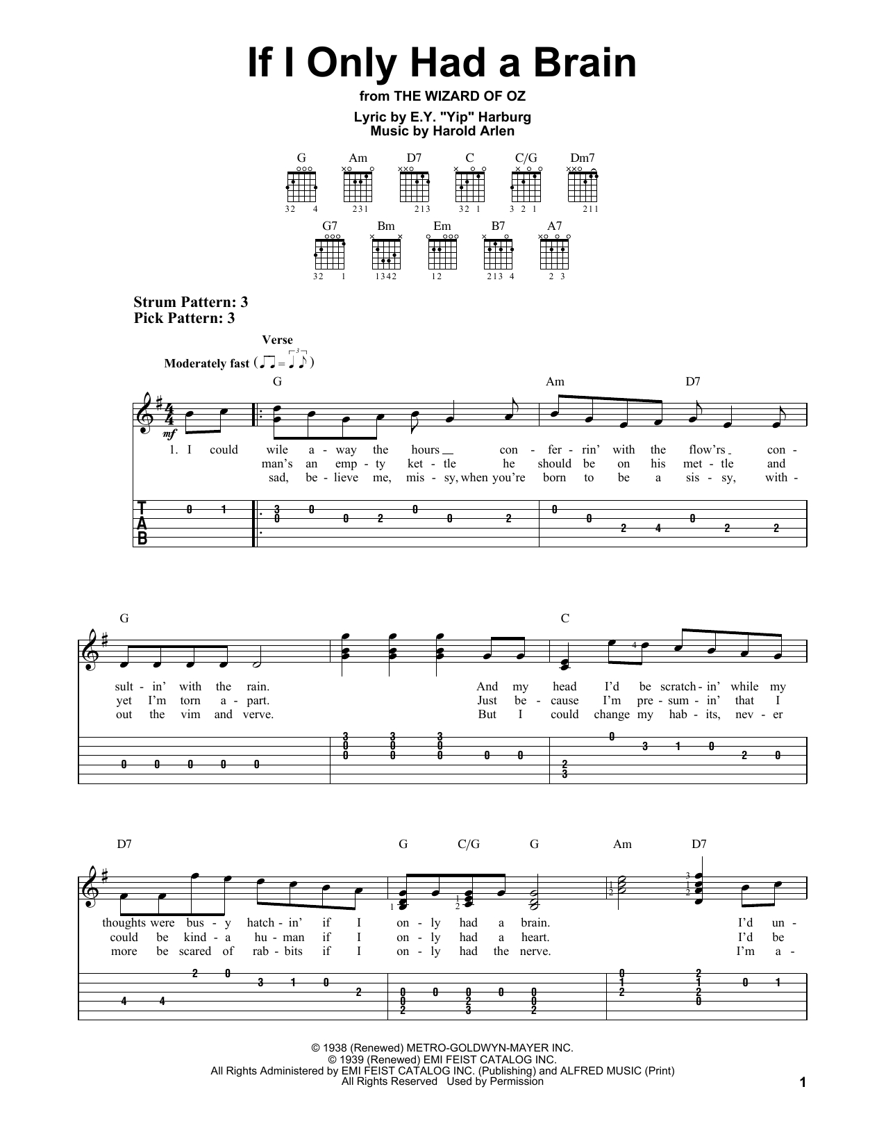 Shout To The Lord Chords If I Only Had A Brain Ey Yip Harburg Easy Guitar Tab