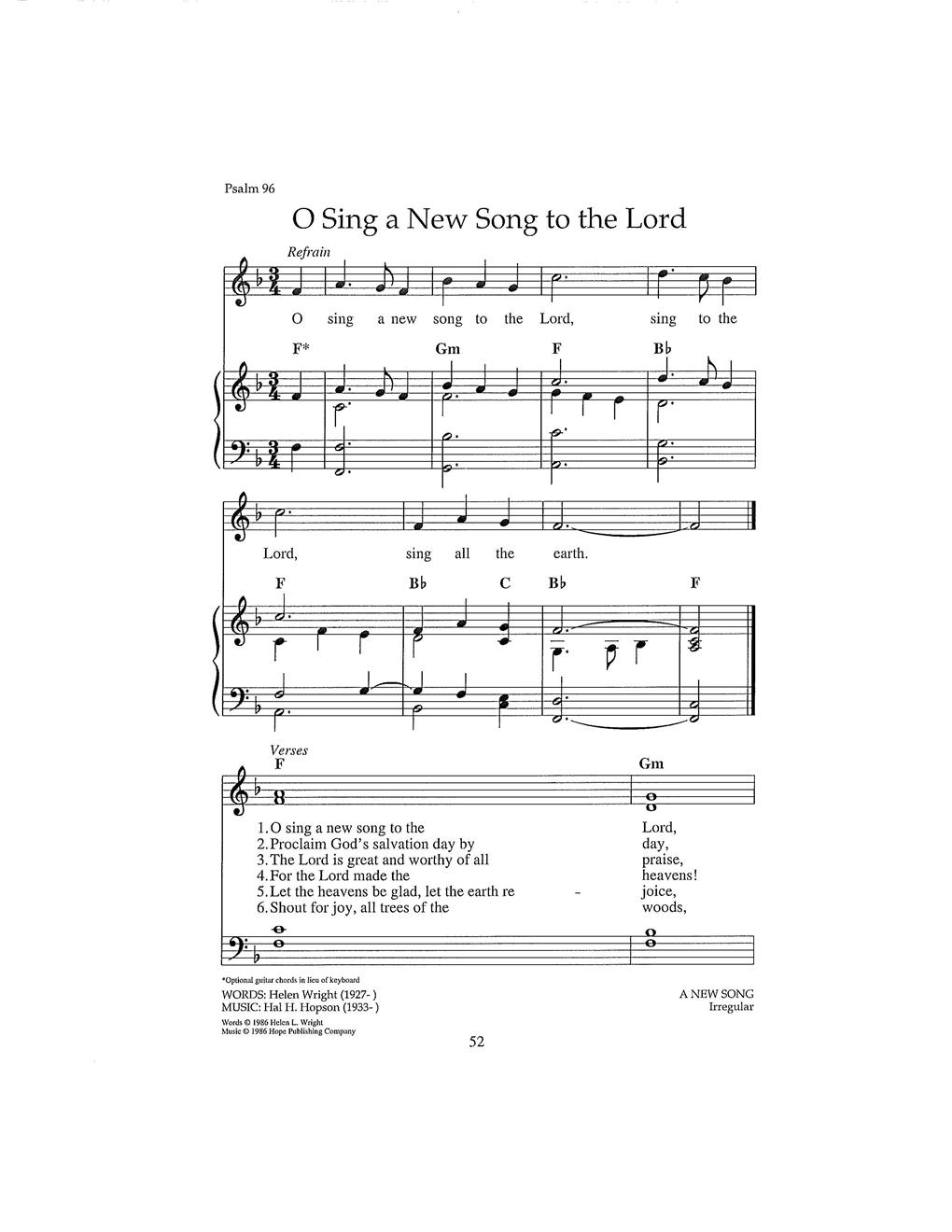 Shout To The Lord Chords O Sing A New Song To The Hope Publishing Company