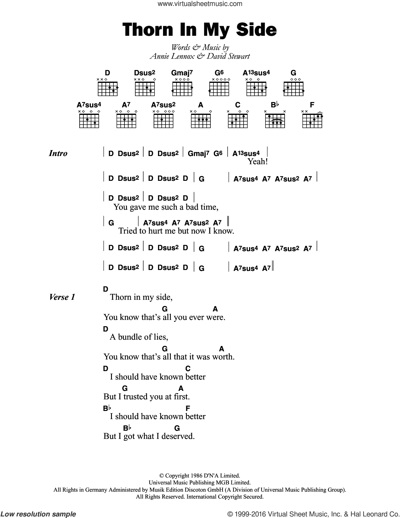 Side To Side Chords Eurythmics Thorn In My Side Sheet Music For Guitar Chords