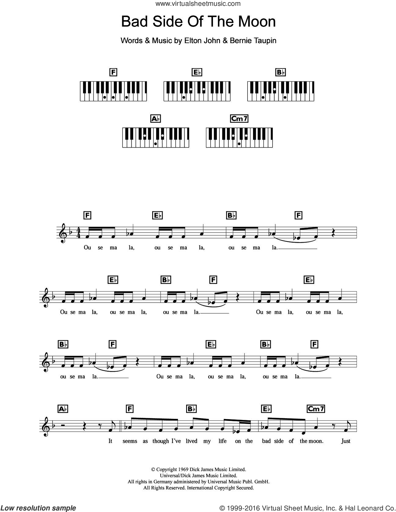 Side To Side Chords John Bad Side Of The Moon Sheet Music For Piano Solo Chords Lyrics Melody