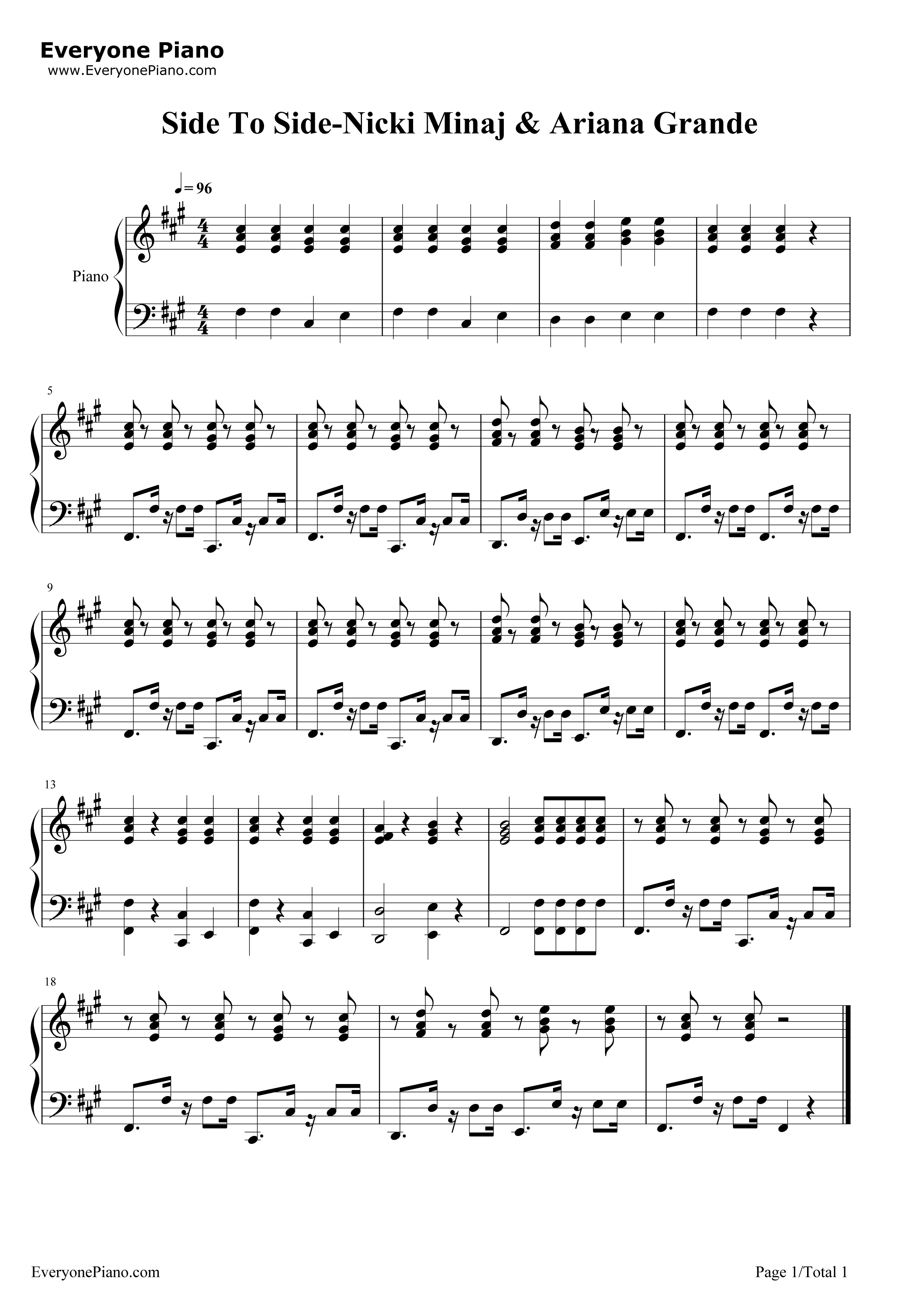 Side To Side Chords Side To Side Nicki Minajariana Grande Free Piano Sheet Music
