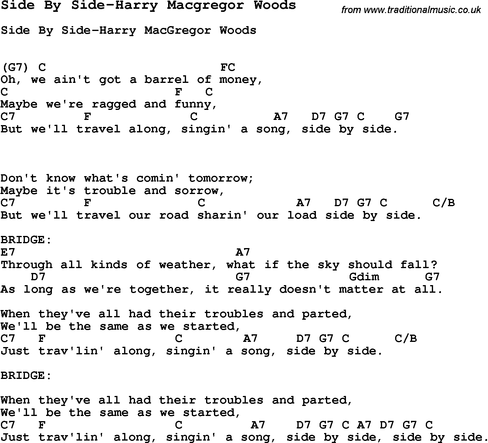 Side To Side Chords Summer Camp Song Side Side Harry Macgregor Woods With Lyrics