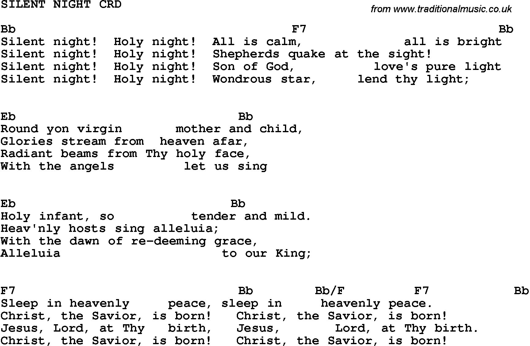 Silent Night Chords Christian Childrens Song Silent Night Lyrics And Chords