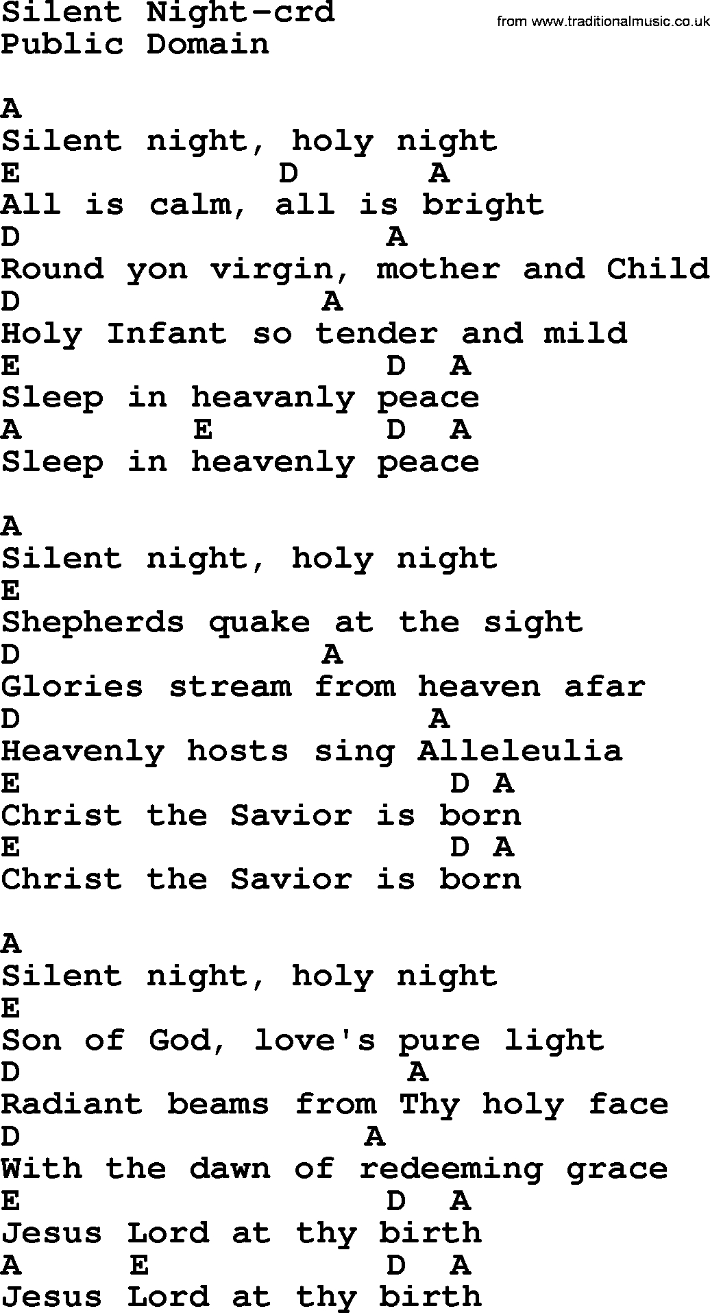 Silent Night Chords Top 500 Hymn Silent Night Lyrics Chords And Pdf